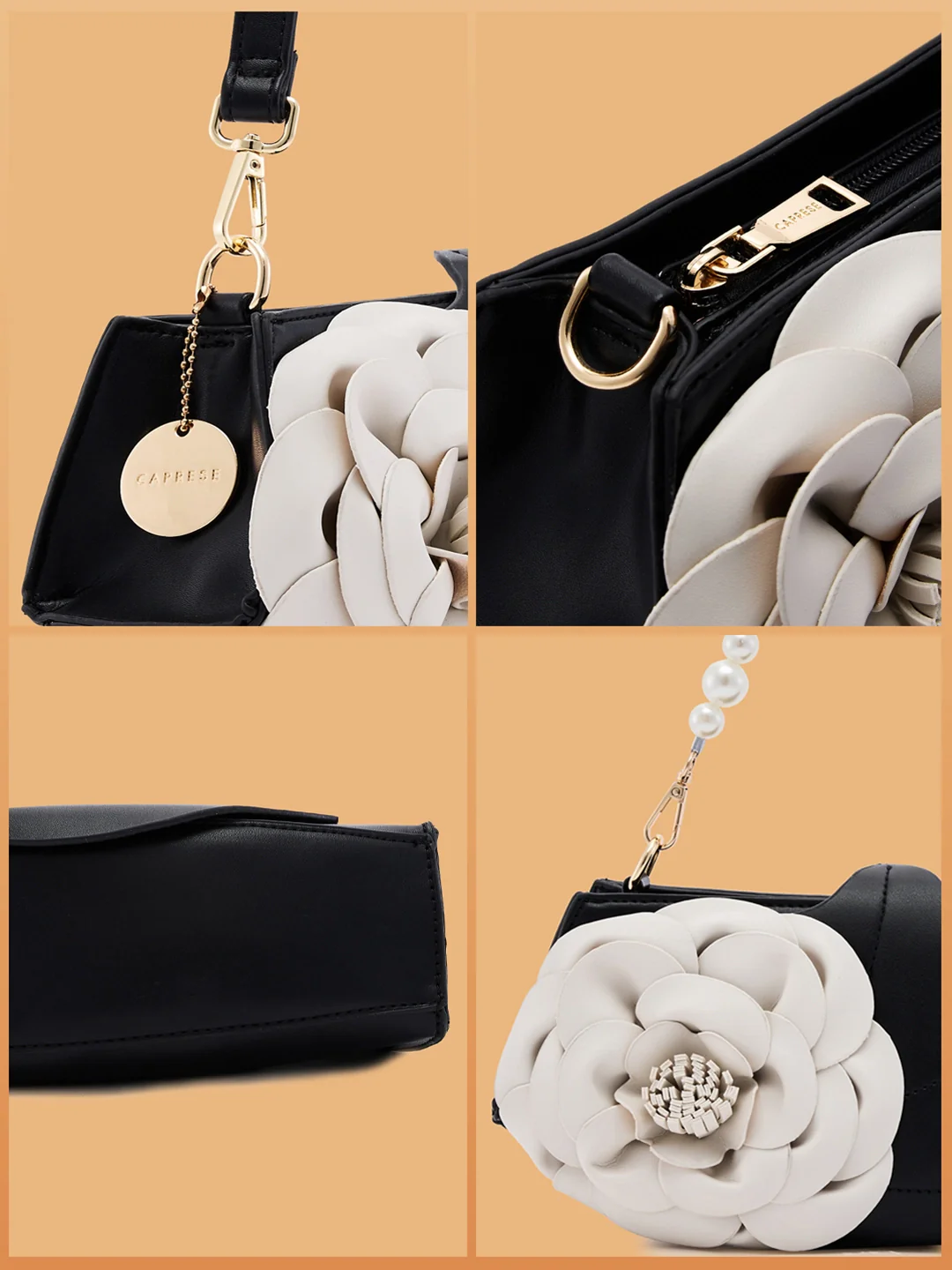 Caprese Ava Flower 3D Medium Black Clutch Bag - Image 7