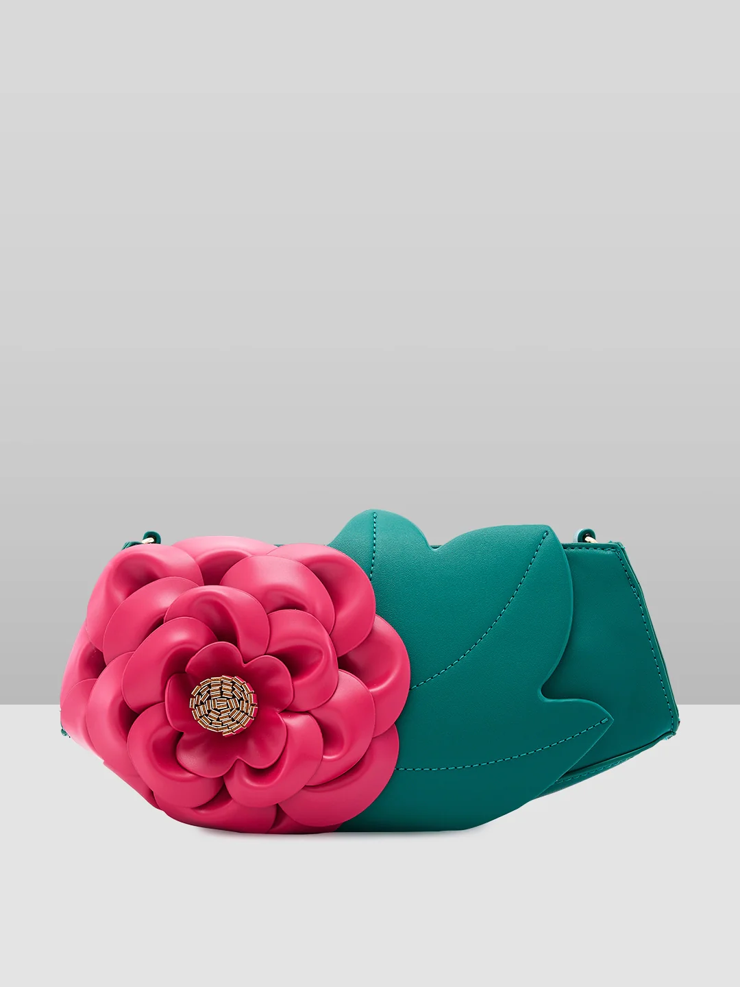 Caprese Ava Flower 3D Medium Green Clutch Bag - Image 4