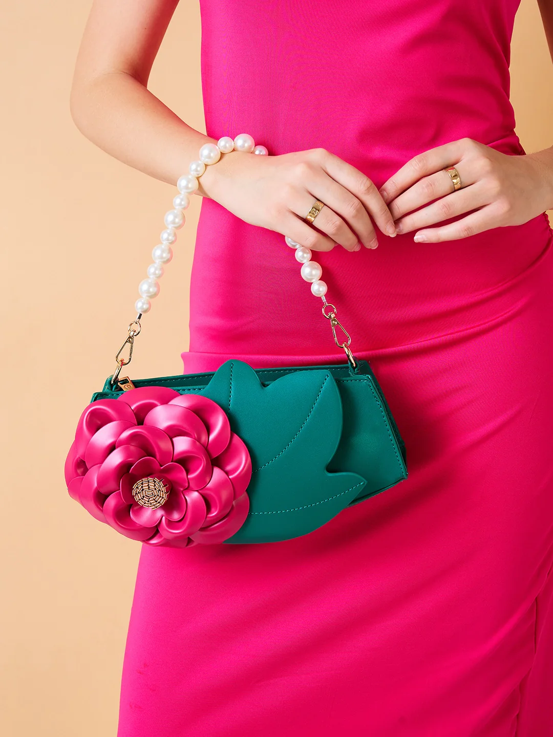 Caprese Ava Flower 3D Medium Green Clutch Bag - Image 6