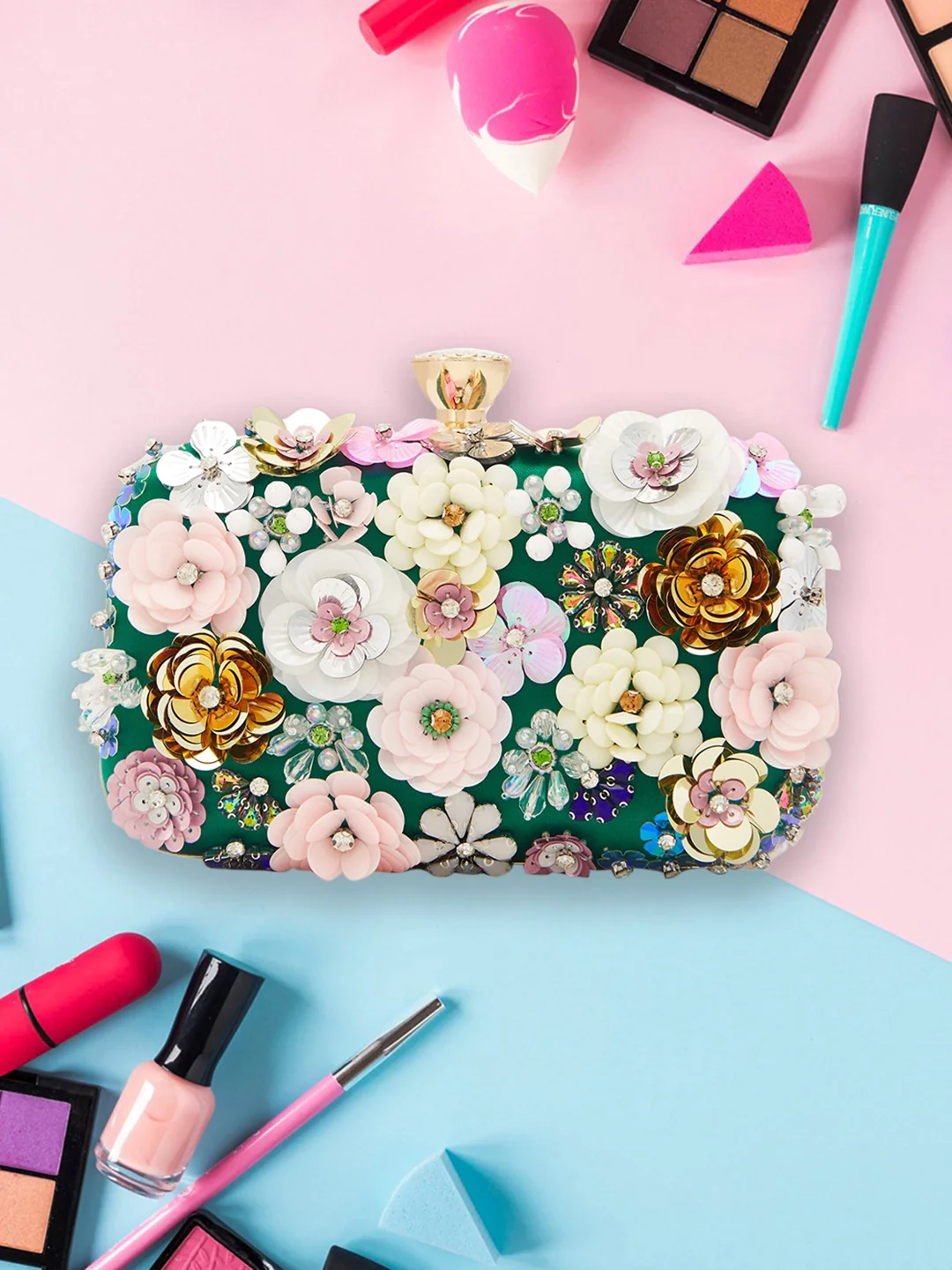 Caprese Ava Floral Small Dark Green Clutch Box - Image 2