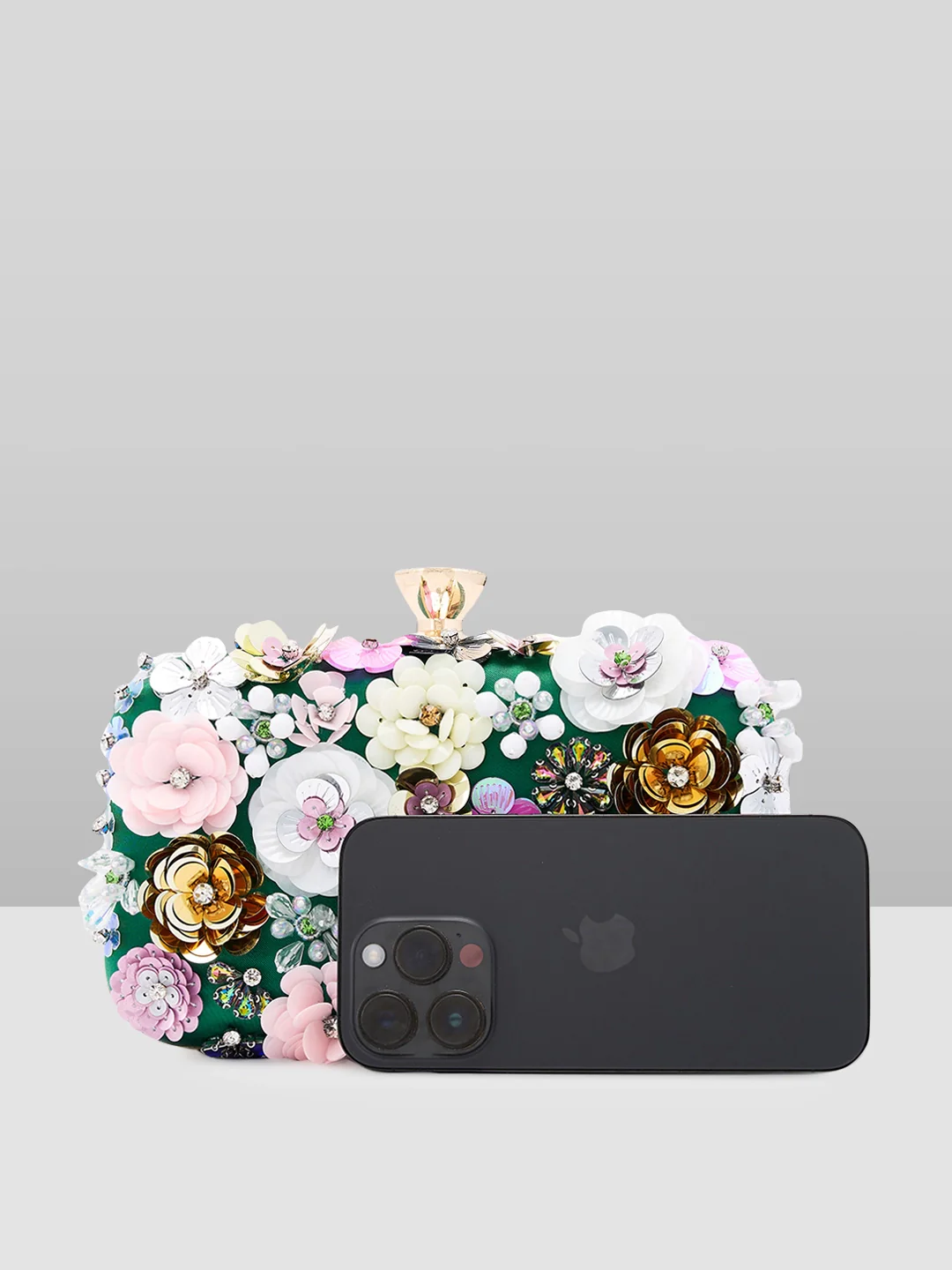 Caprese Ava Floral Small Dark Green Clutch Box - Image 3
