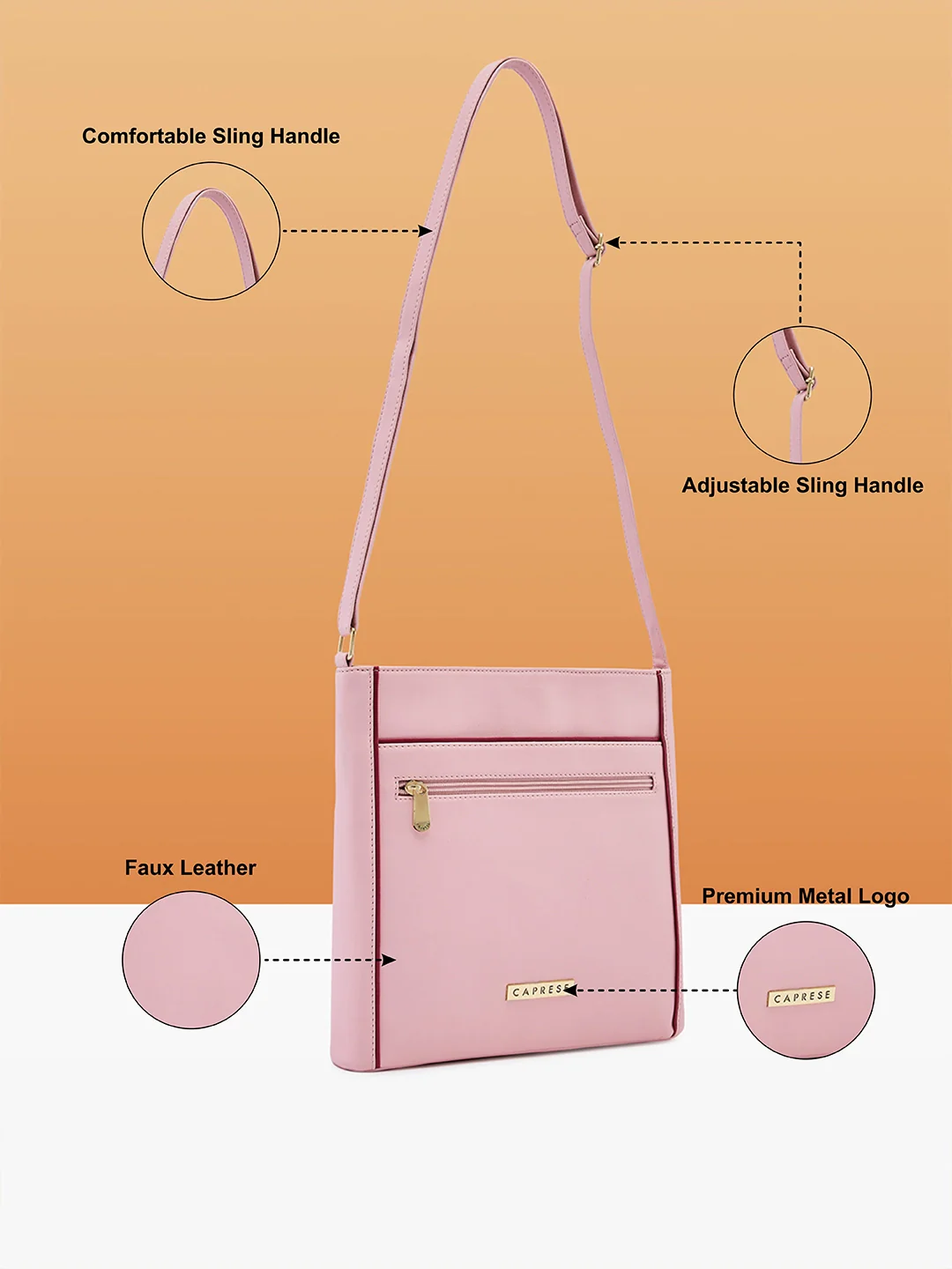Caprese Aarya Medium Blush & Maroon Sling Bag - Image 5
