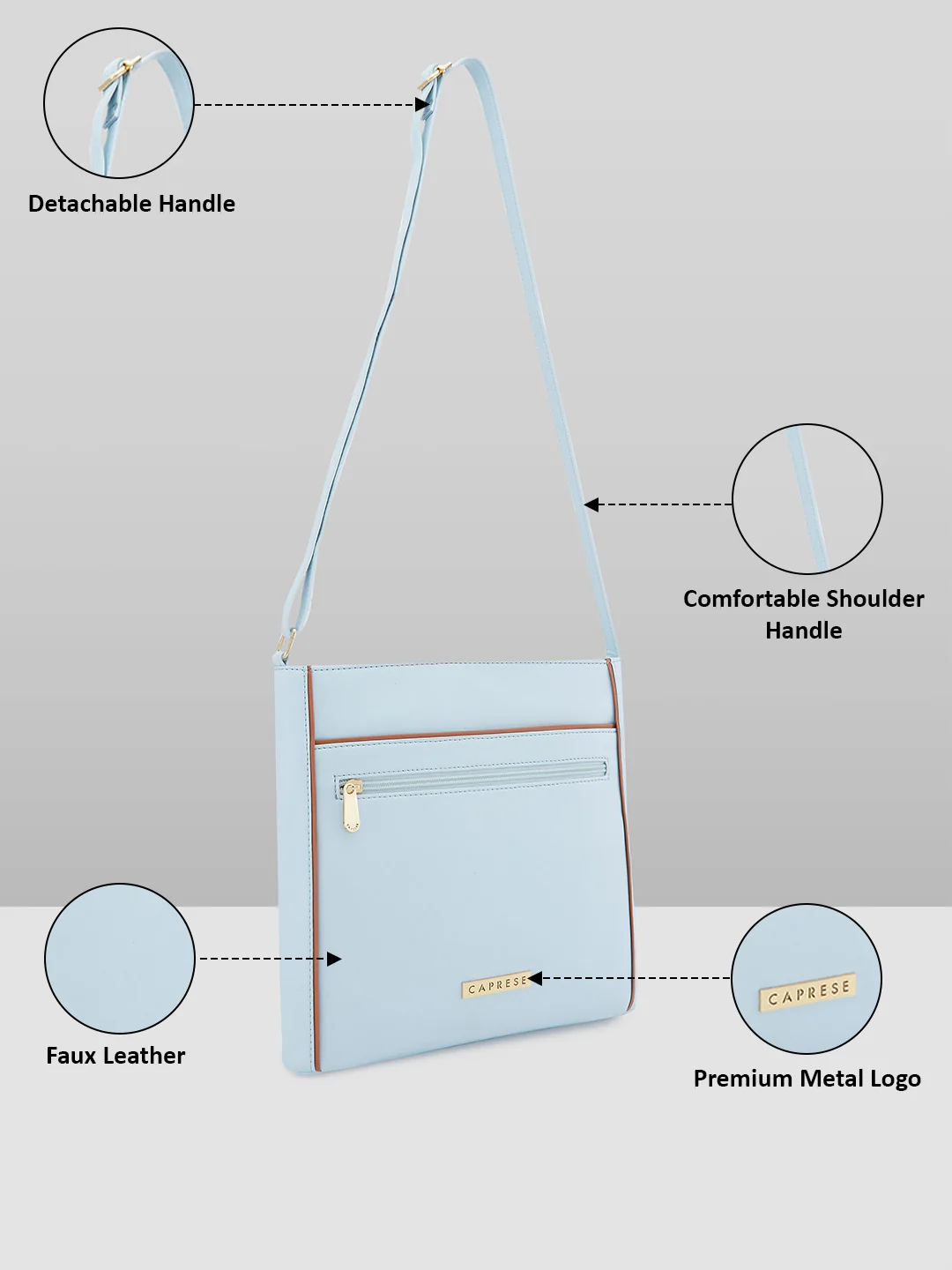 Caprese Aarya Medium Powder Blue & Chocolate Sling Bag - Image 5