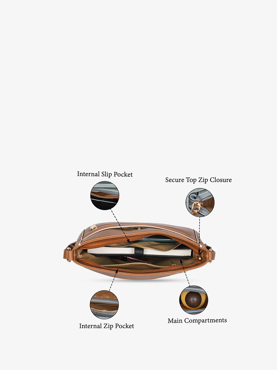 Caprese Aarya Medium Tan & Beige Sling Bag - Image 6