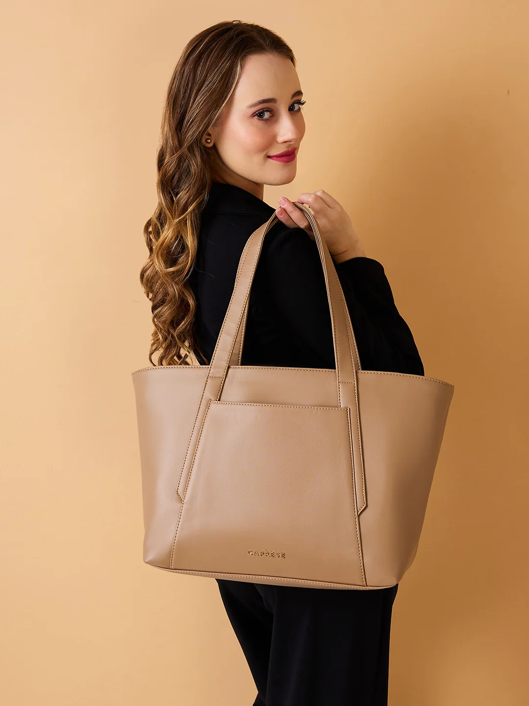 Caprese Aarya Large Beige Tote Bag - Image 11