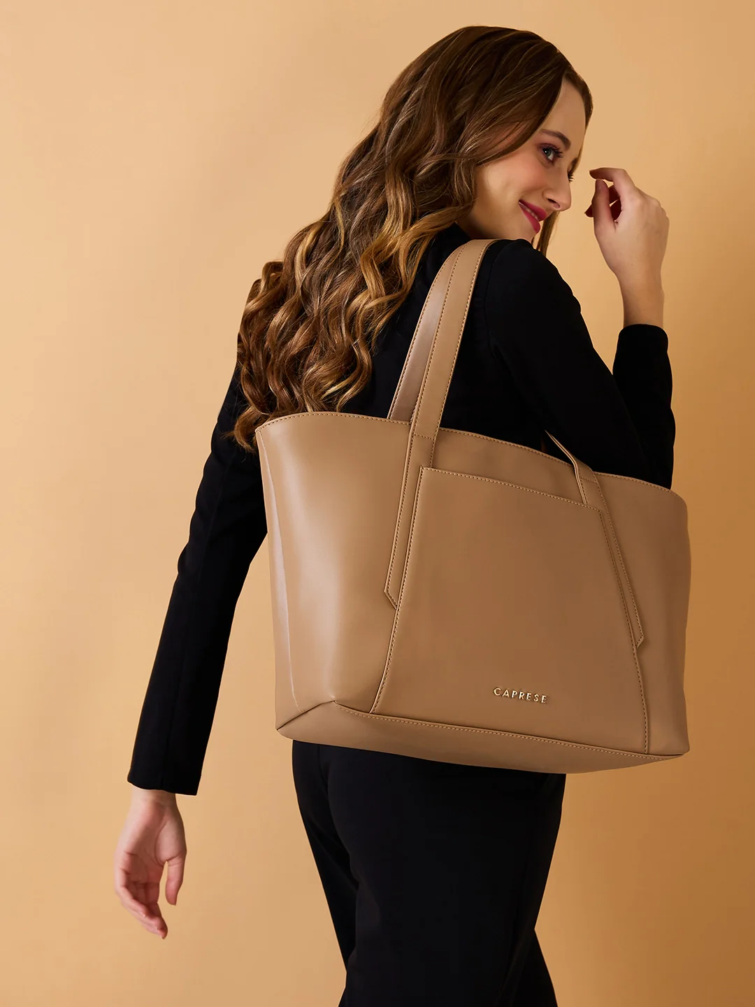 Caprese Aarya Large Beige Tote Bag - Image 2