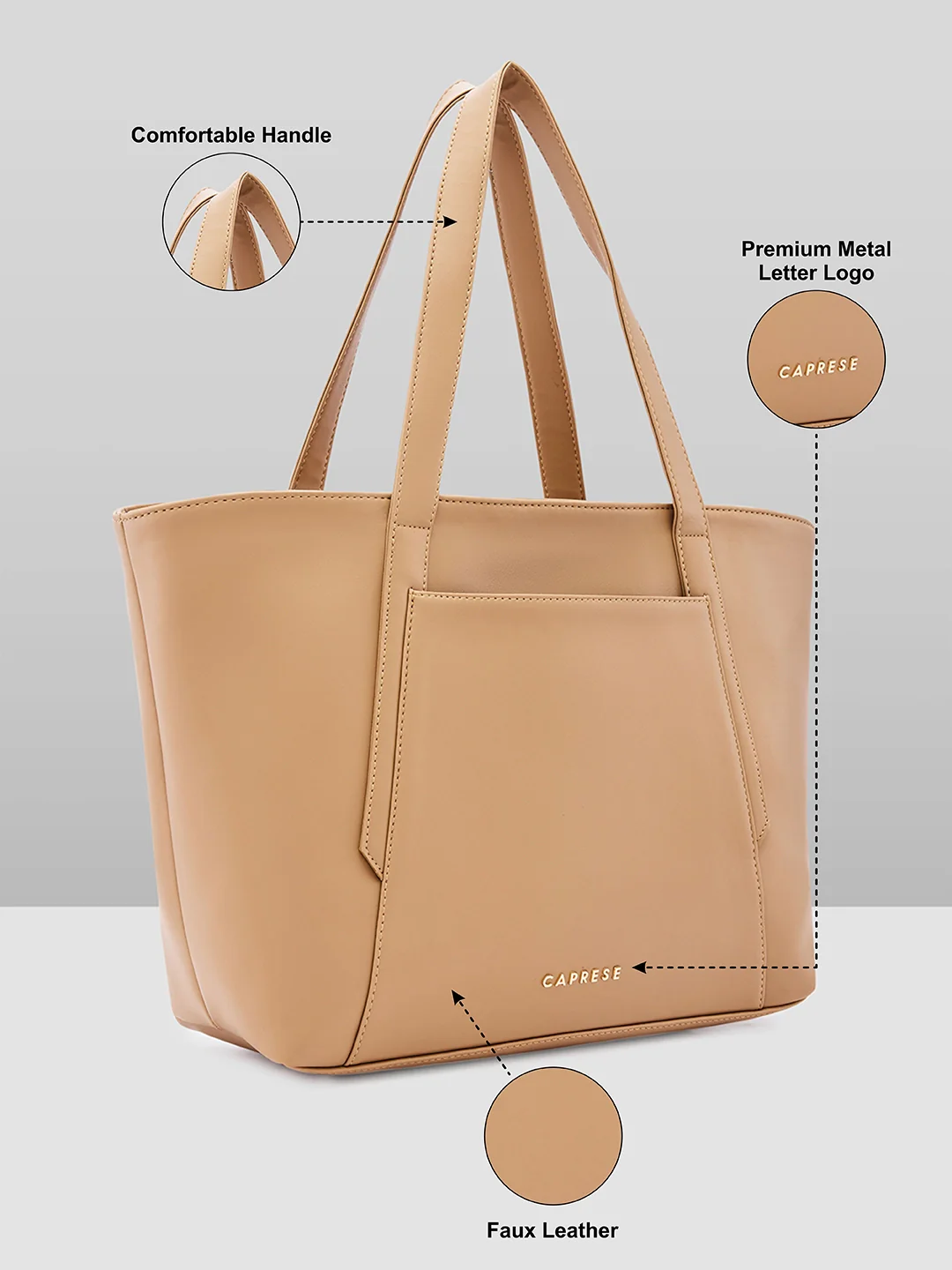 Caprese Aarya Large Beige Tote Bag - Image 6