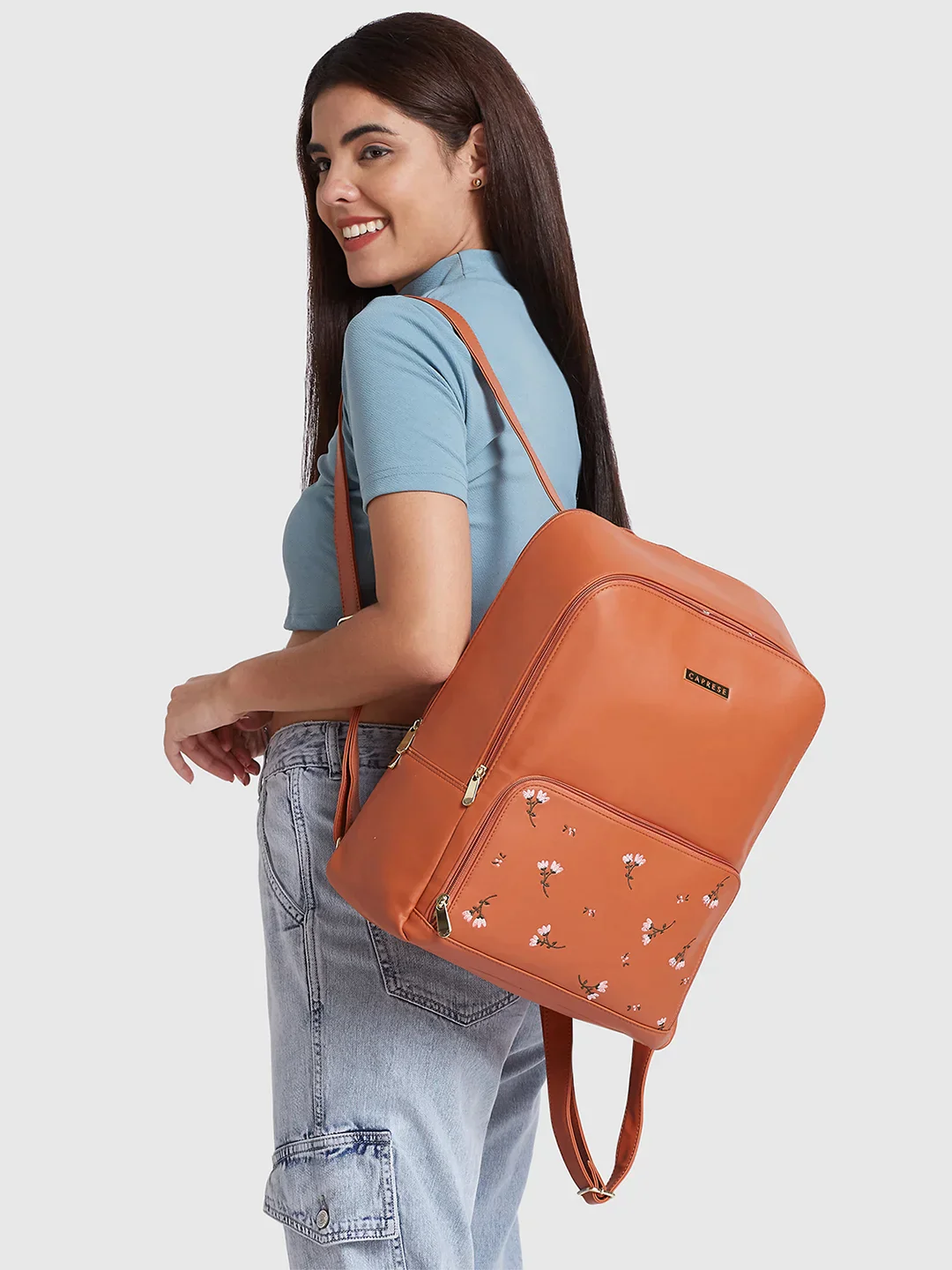 Caprese Adah Large Tan Laptop Backpack - Image 3
