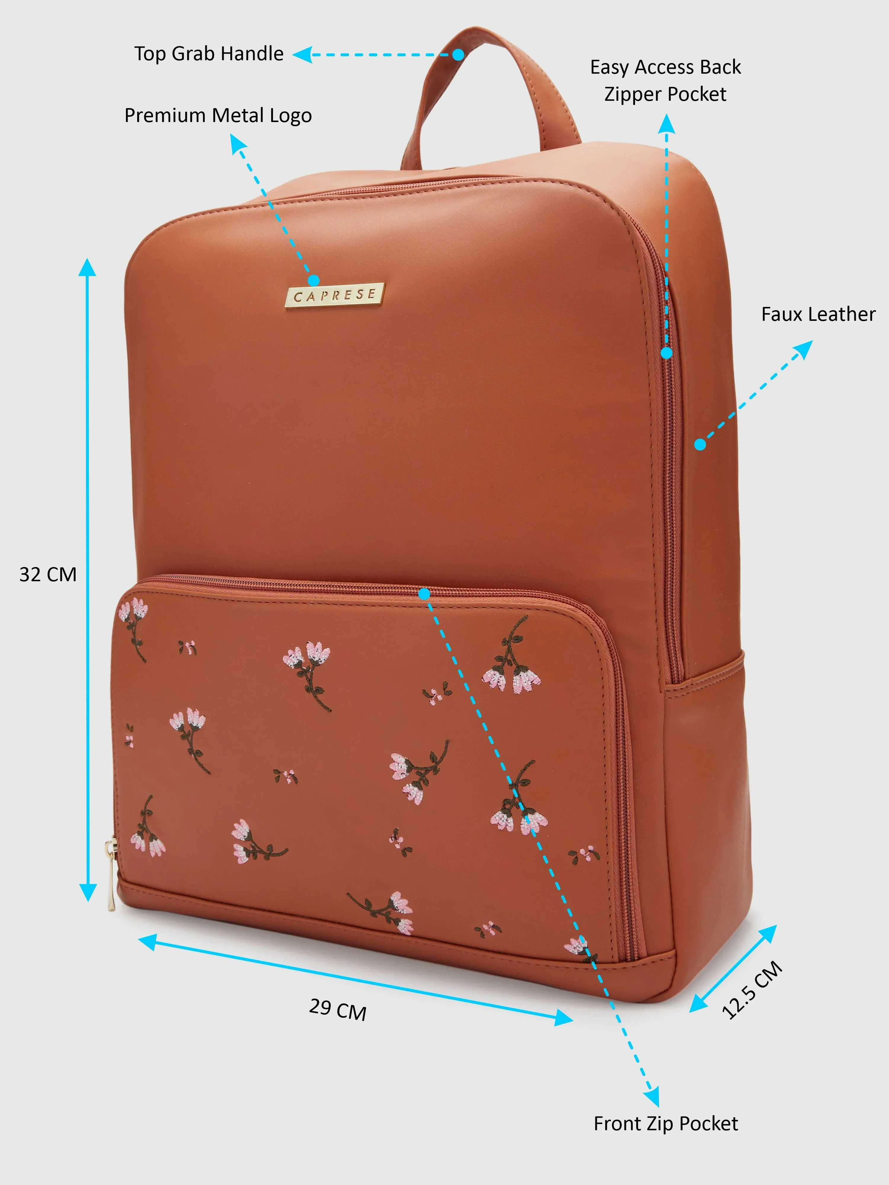 Caprese Adah Large Tan Laptop Backpack - Image 7