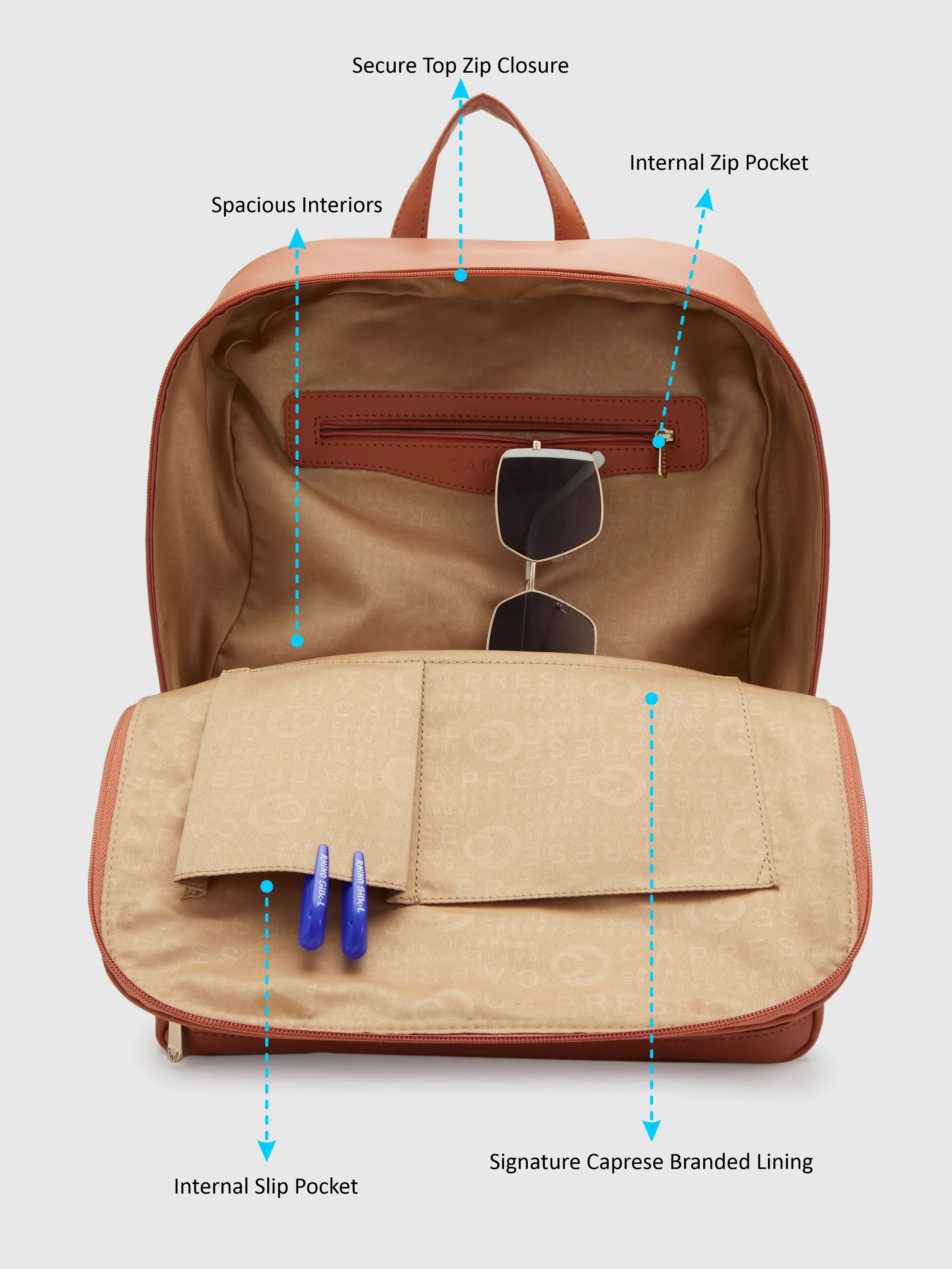 Caprese Adah Large Tan Laptop Backpack - Image 8