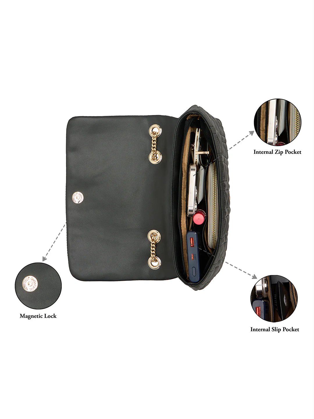 Caprese Aimee Medium Black Sling Bag - Image 14