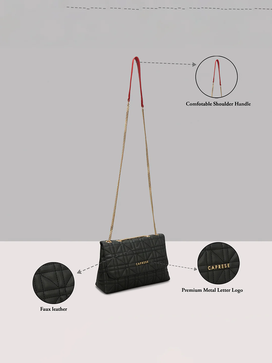 Caprese Aimee Medium Black Sling Bag - Image 15