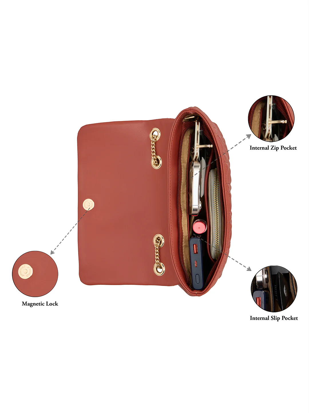 Caprese Aimee Medium Intense Rust Sling Bag - Image 14