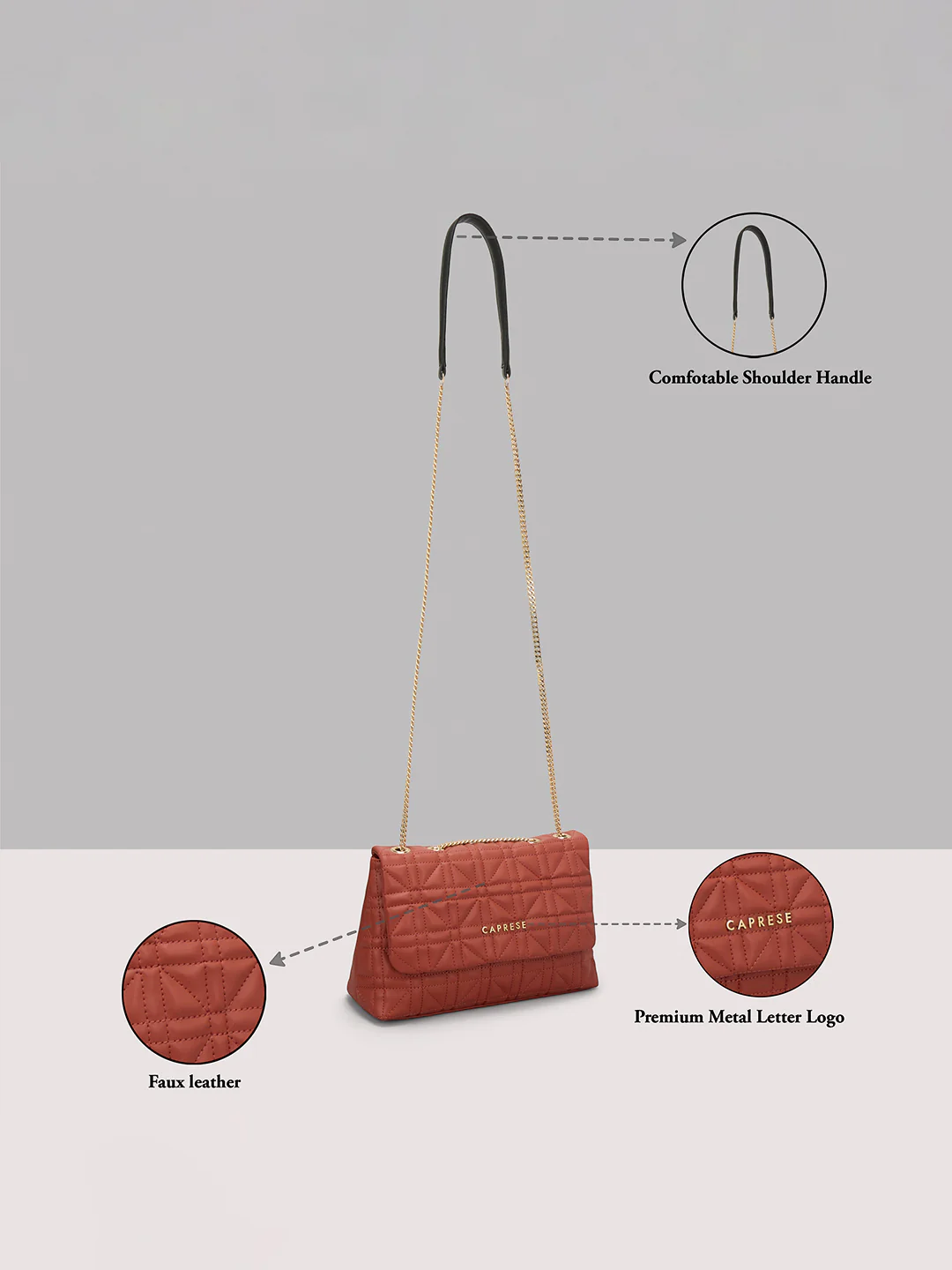 Caprese Aimee Medium Intense Rust Sling Bag - Image 15