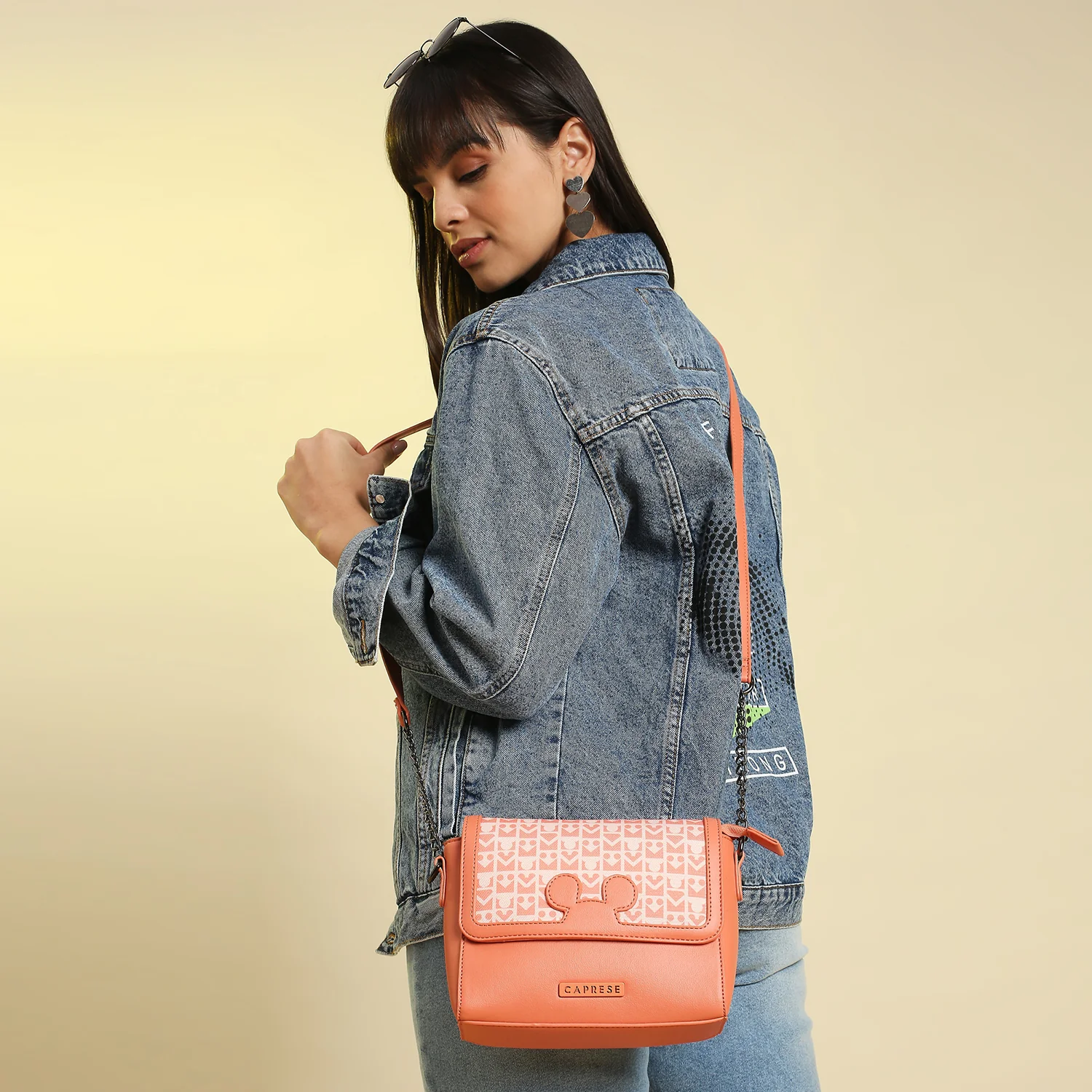 Caprese Disney Inspired Graphic Mickey Mouse Medium Coral Sling Bag - Image 12