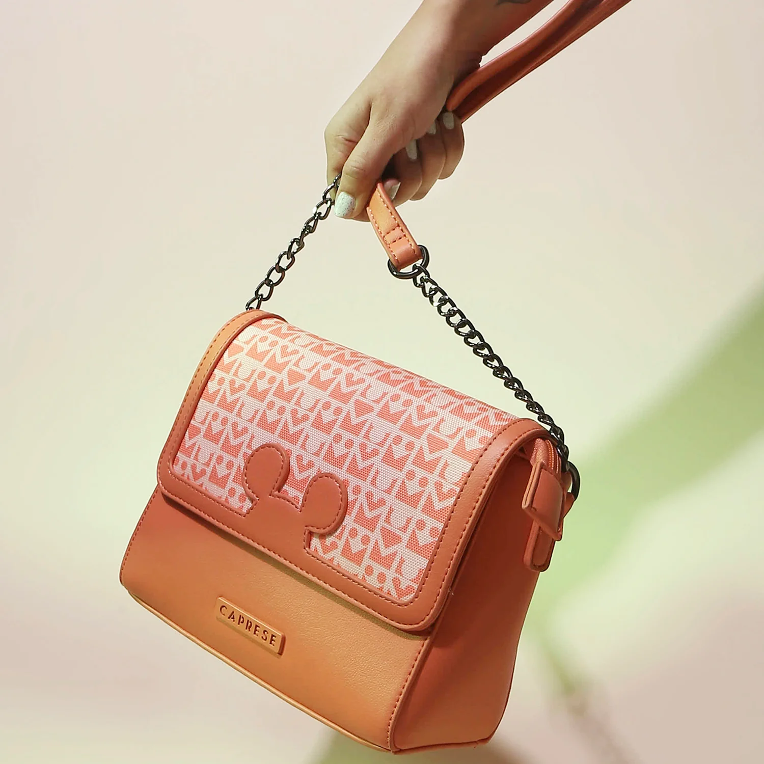 Caprese Disney Inspired Graphic Mickey Mouse Medium Coral Sling Bag - Image 2