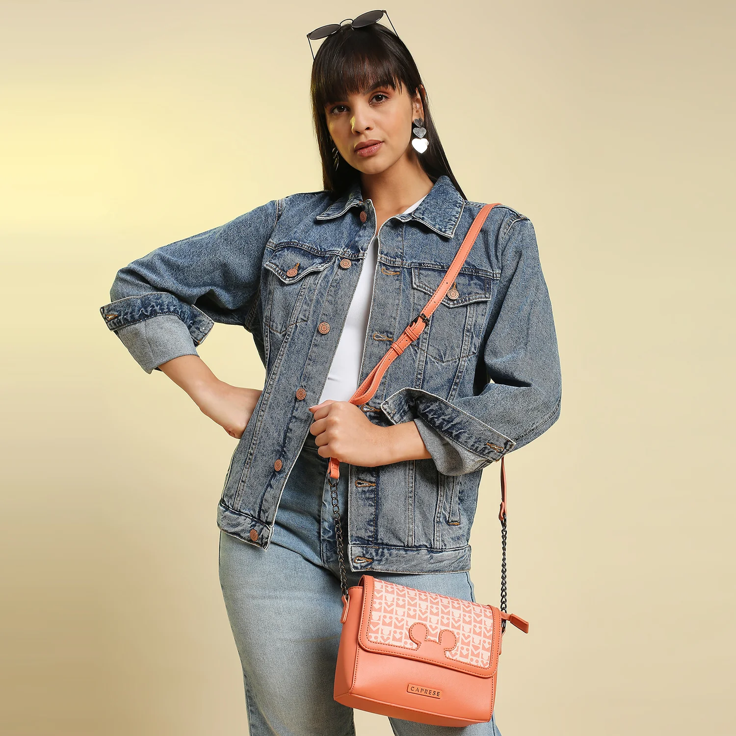Caprese Disney Inspired Graphic Mickey Mouse Medium Coral Sling Bag - Image 3