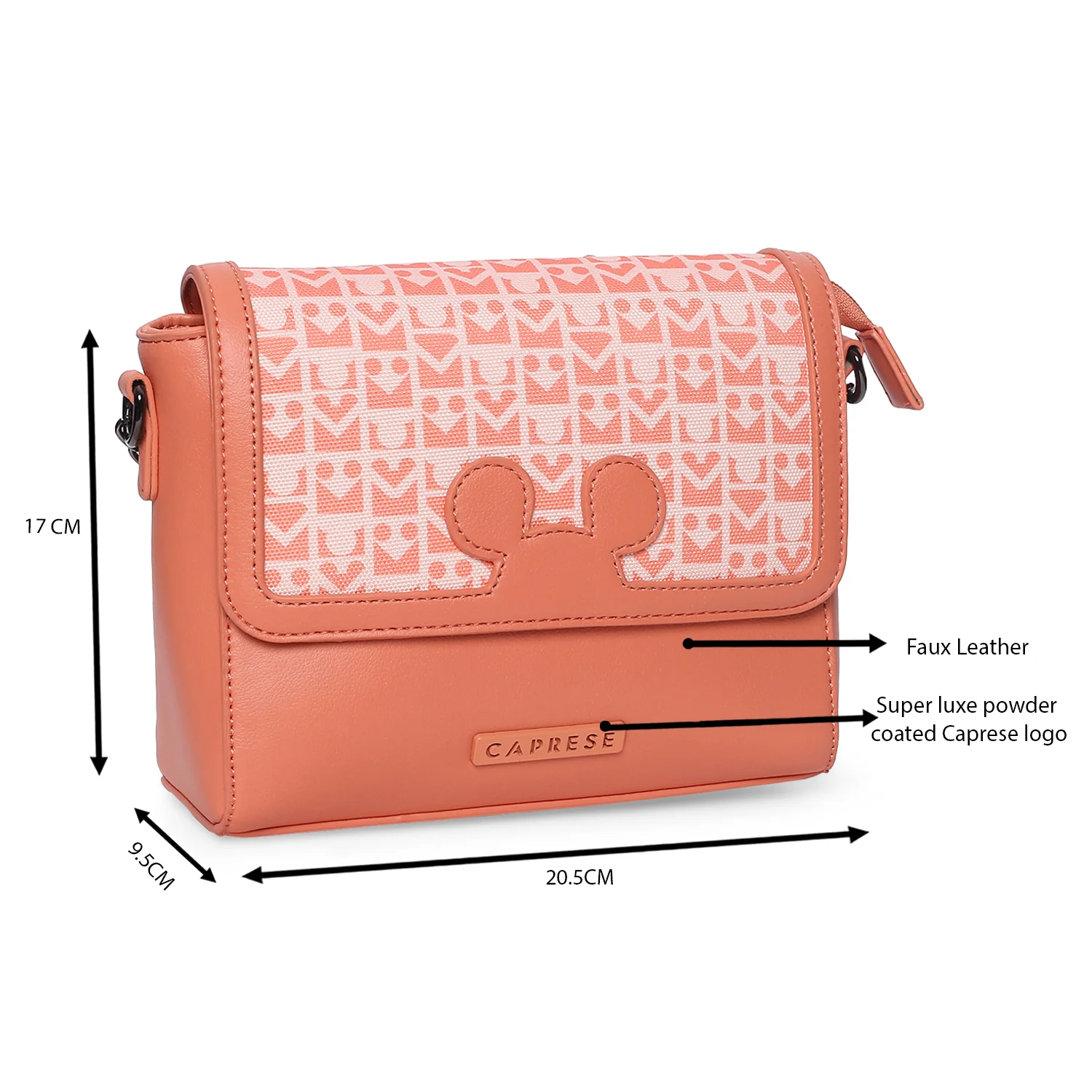 Caprese Disney Inspired Graphic Mickey Mouse Medium Coral Sling Bag - Image 6