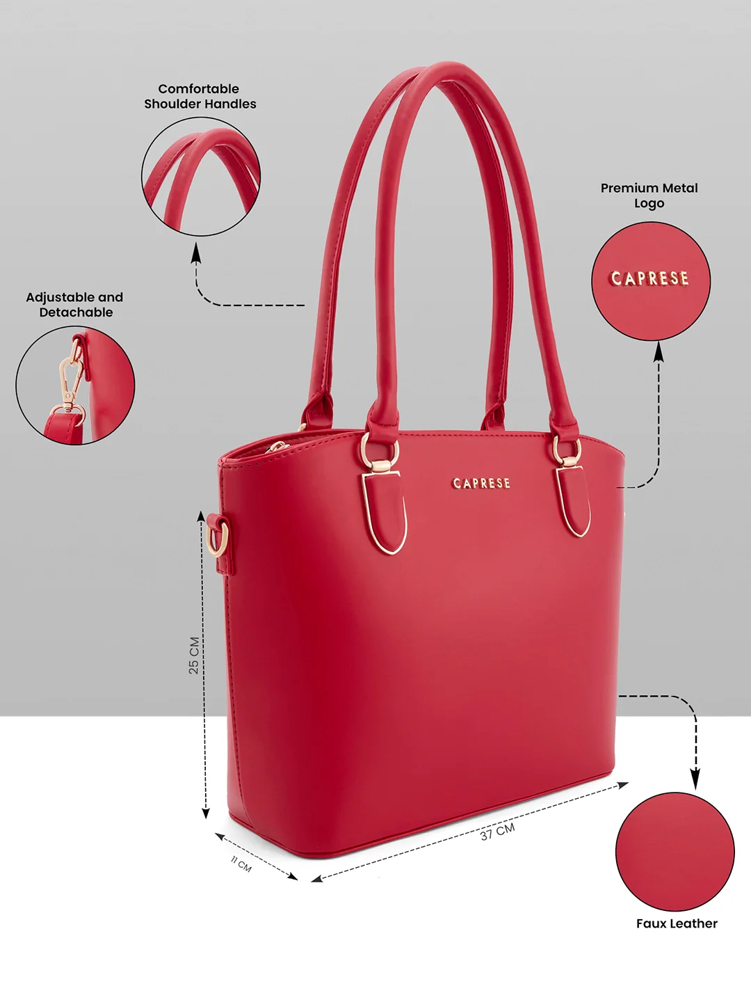 Caprese Akina Medium Red Satchel Bag - Image 3