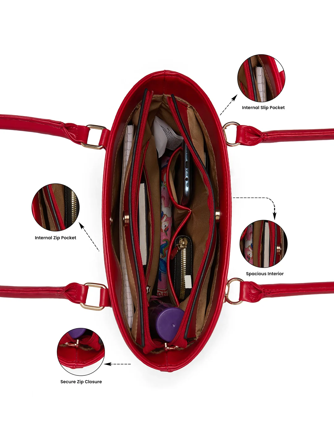 Caprese Akina Medium Red Satchel Bag - Image 4