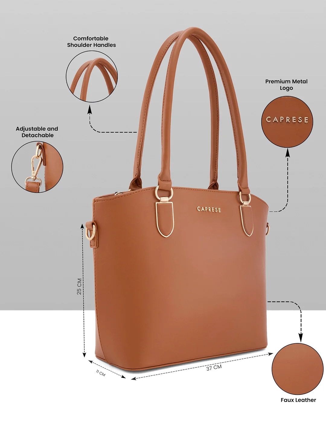 Caprese Akina Medium Tan Satchel Bag - Image 3