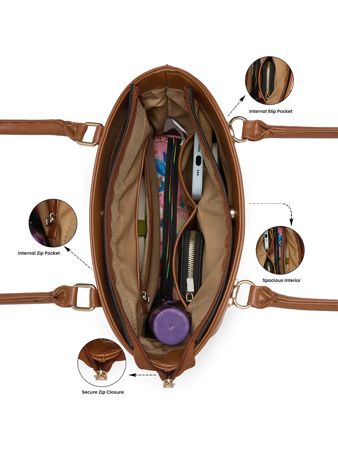 Caprese Akina Medium Tan Satchel Bag - Image 4