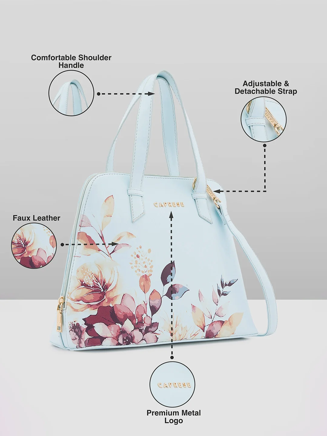 Caprese Alaya Medium Blue Satchel Bag - Image 9