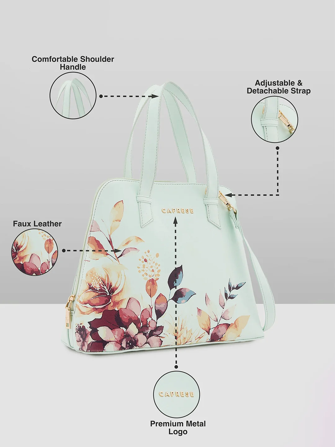 Caprese Alaya Medium Green Satchel Bag - Image 9
