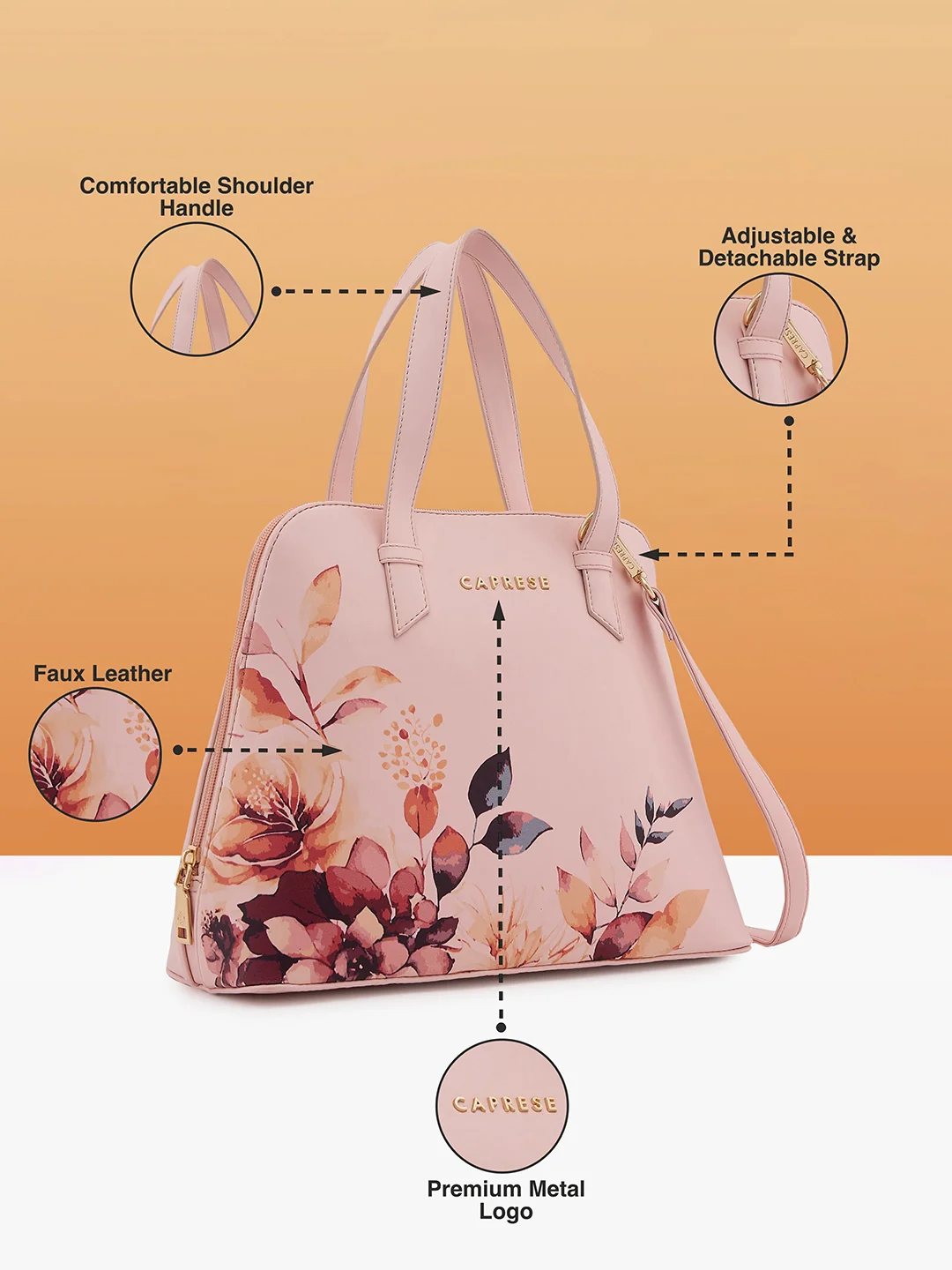 Caprese Alaya Medium Pink Satchel Bag - Image 4