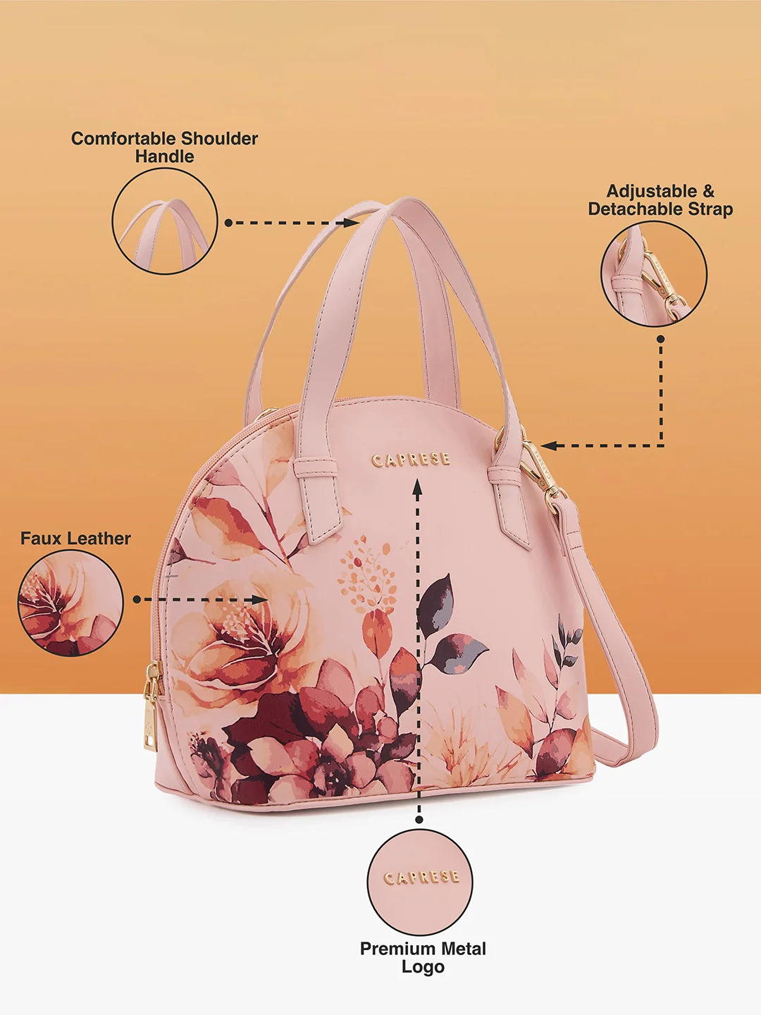 Caprese Alaya Small Pink Satchel Bag - Image 4
