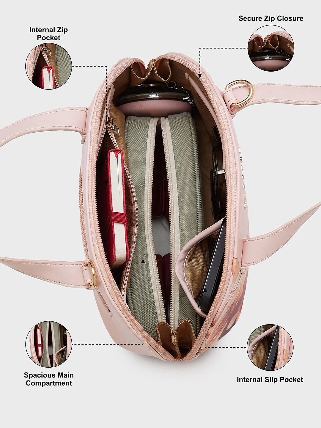 Caprese Alaya Small Pink Satchel Bag - Image 6