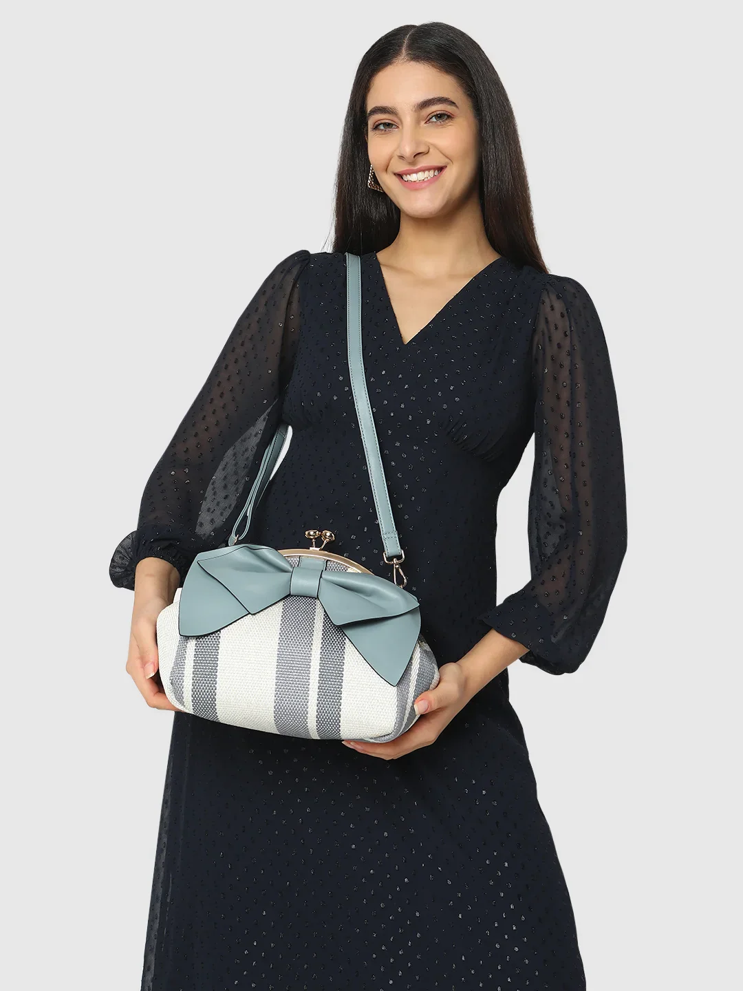 Caprese Alessia Large Light Blue Satchel Bag - Image 11