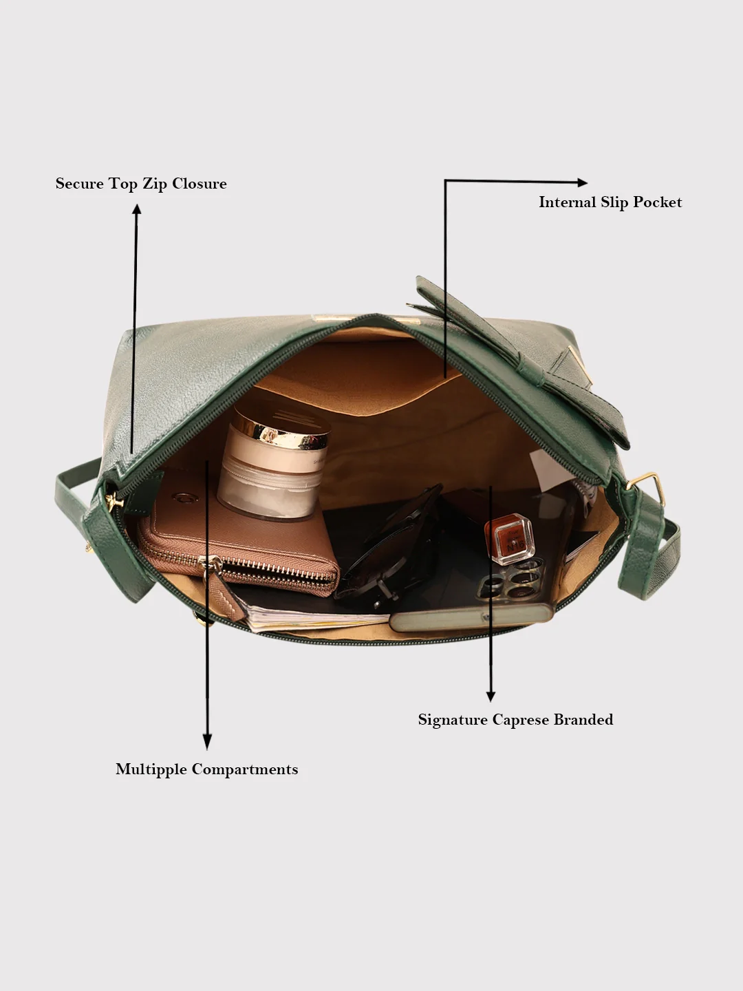 Caprese Alexandria Medium Emerald Sling Bag - Image 11