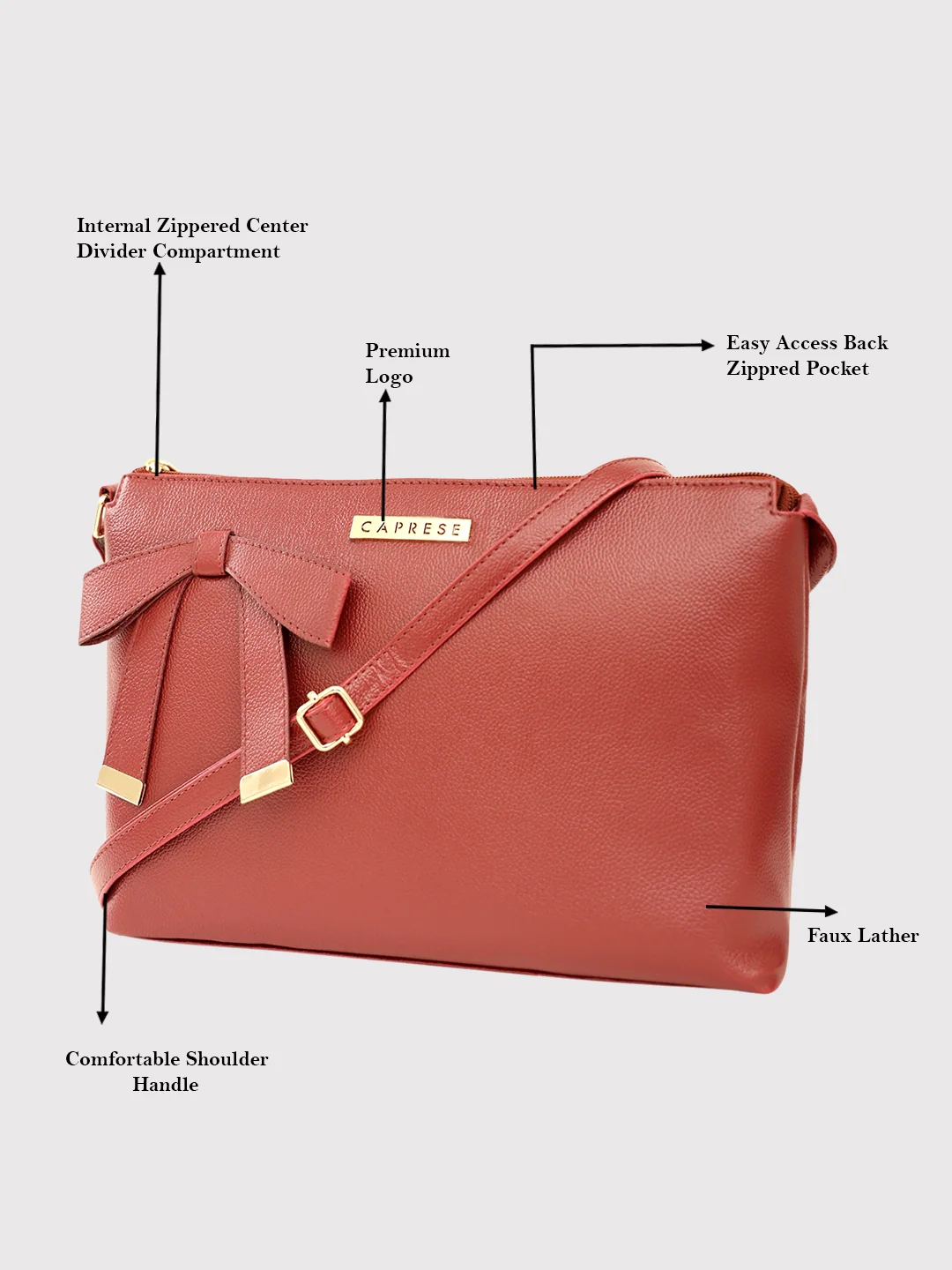 Caprese Alexandria Medium Maroon Sling Bag - Image 5