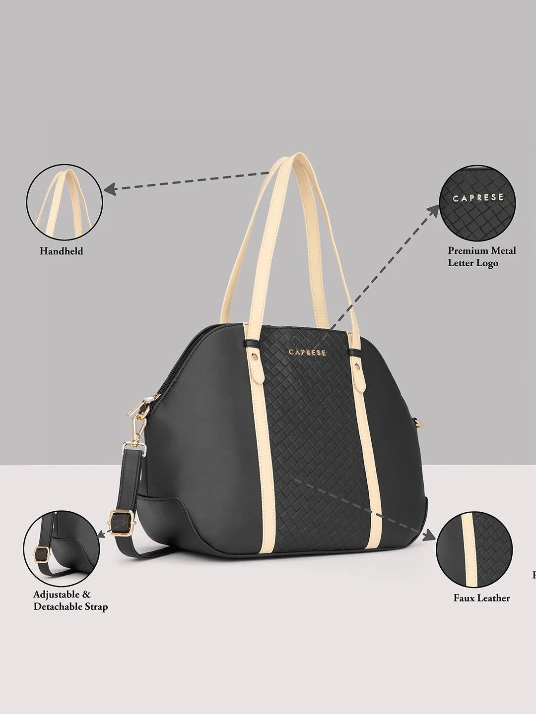 Caprese Alpine Medium Black Satchel Bag - Image 15