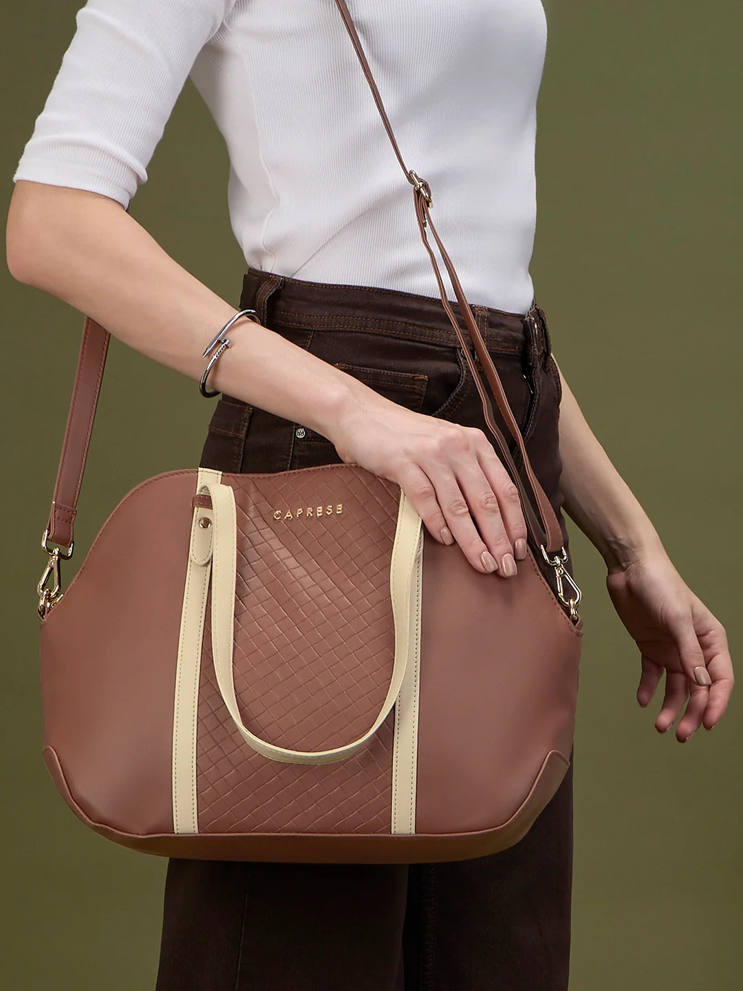 Caprese Alpine Medium Chocolate Brown Satchel Bag - Image 14