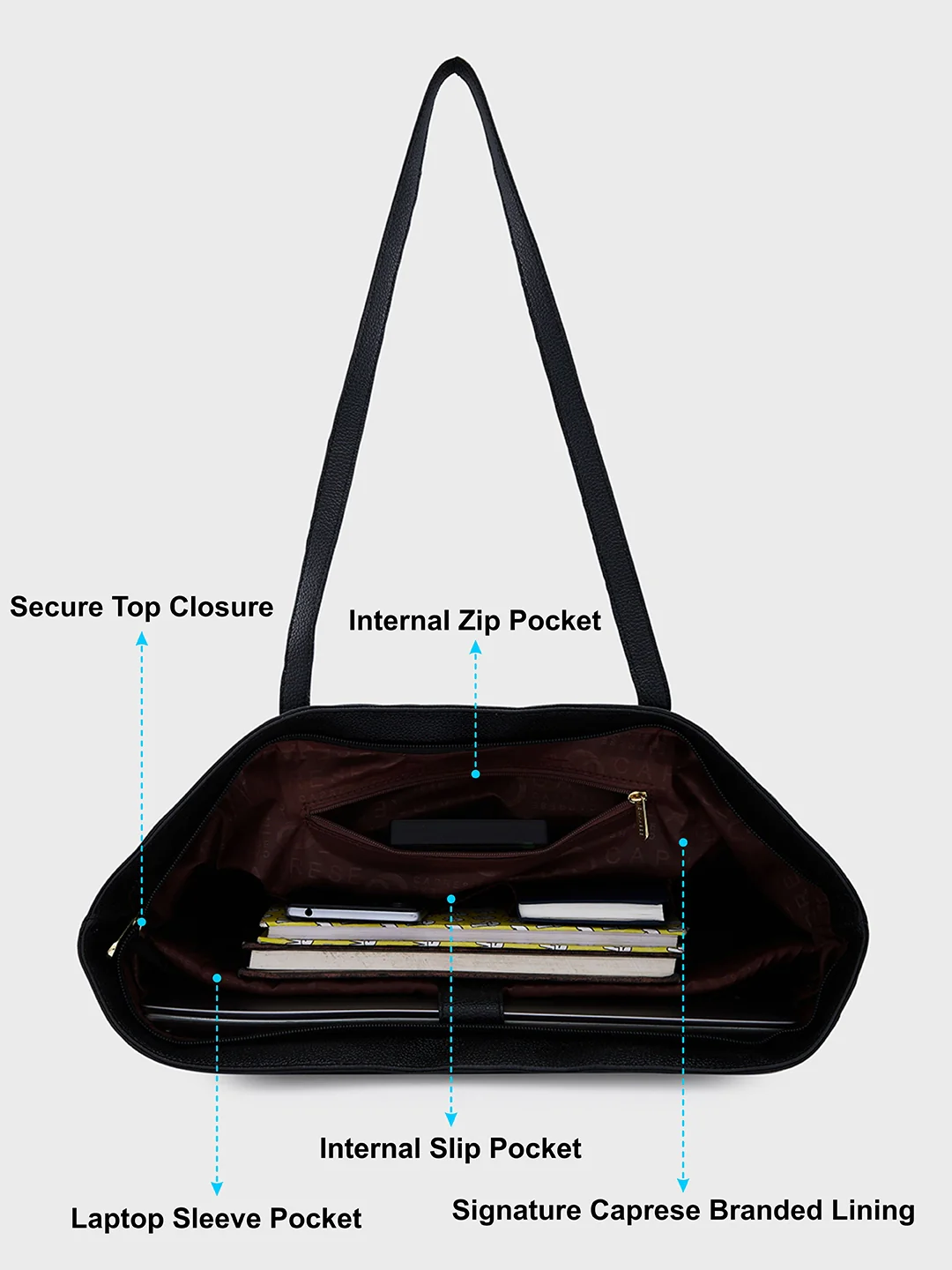 Caprese Amayra Large Black Laptop Tote Bag - Image 8