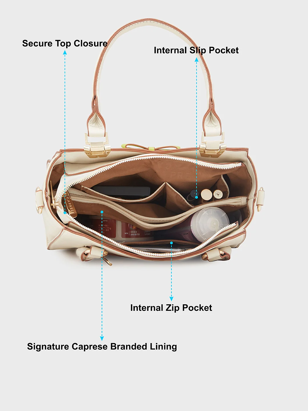 Caprese Amayra Medium Cream Satchel Bag - Image 8