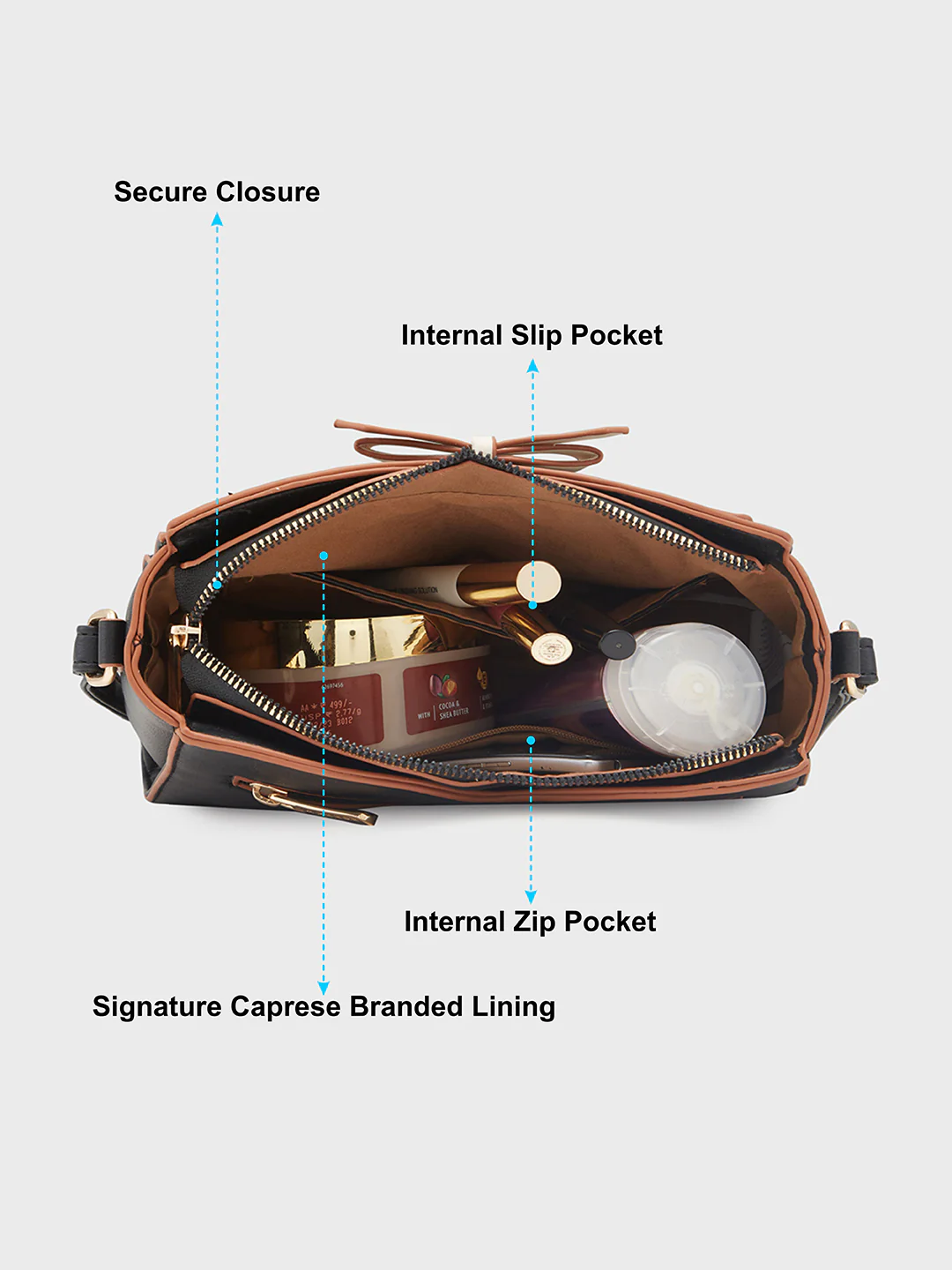 Caprese Amayra Medium Black Sling Bag - Image 8