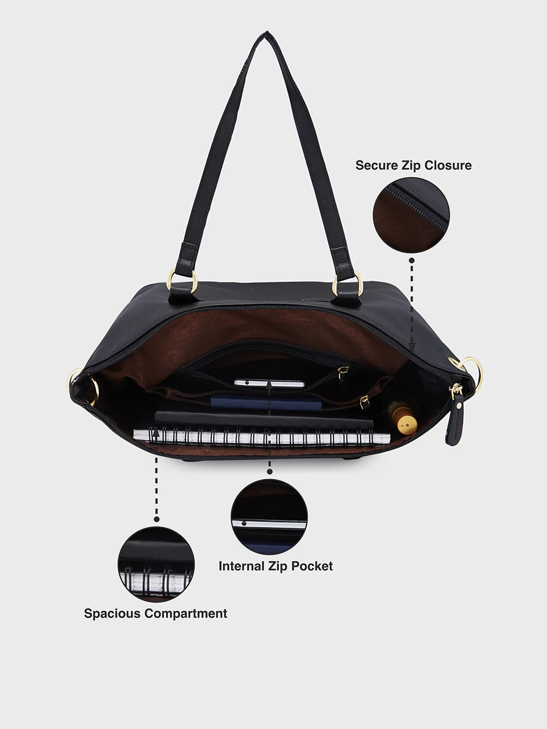 Caprese Amelia Medium Black Satchel Bag - Image 8
