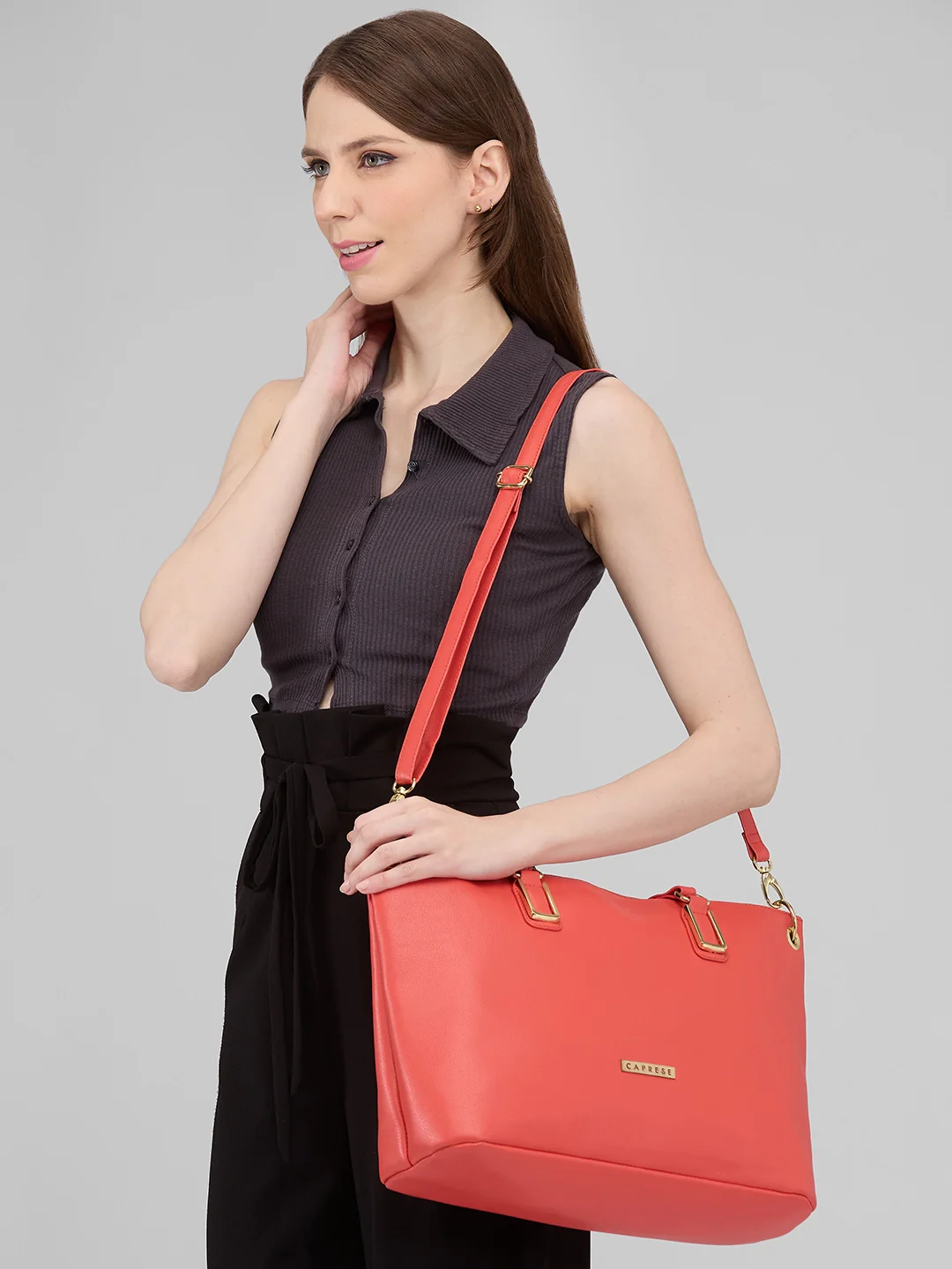 Caprese Amelia Medium Coral Satchel Bag - Image 12
