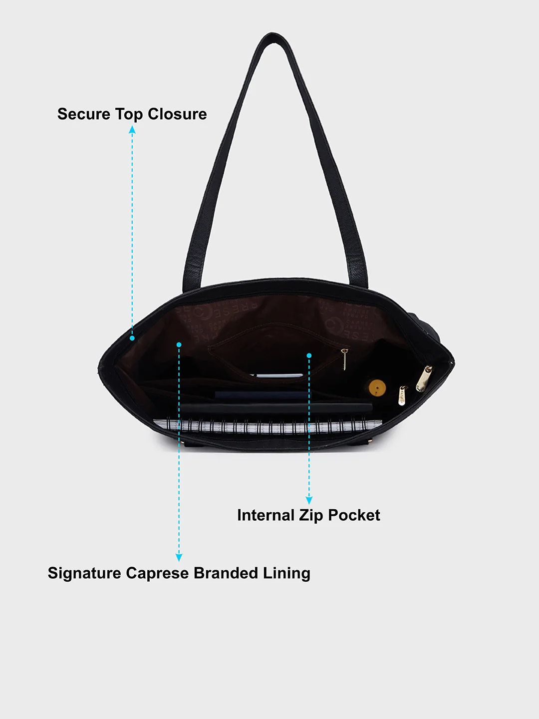 Caprese Amelia Medium Black Tote Bag - Image 8