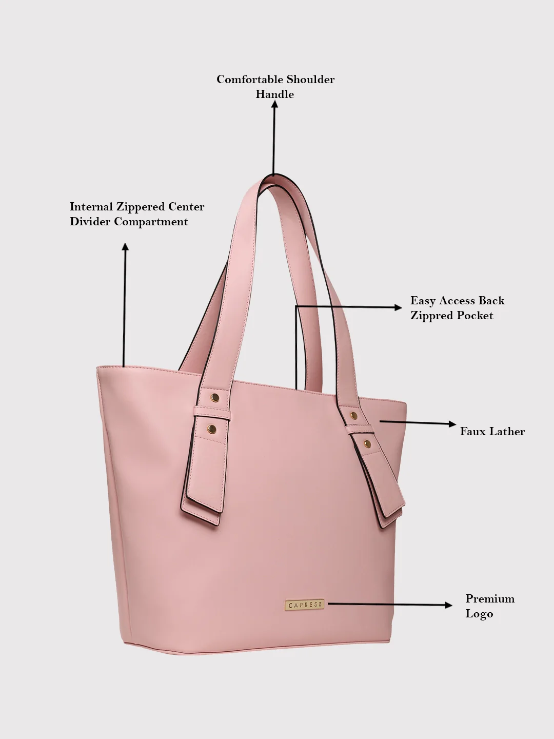 Caprese Amelia Medium Powder Pink Tote Bag - Image 4