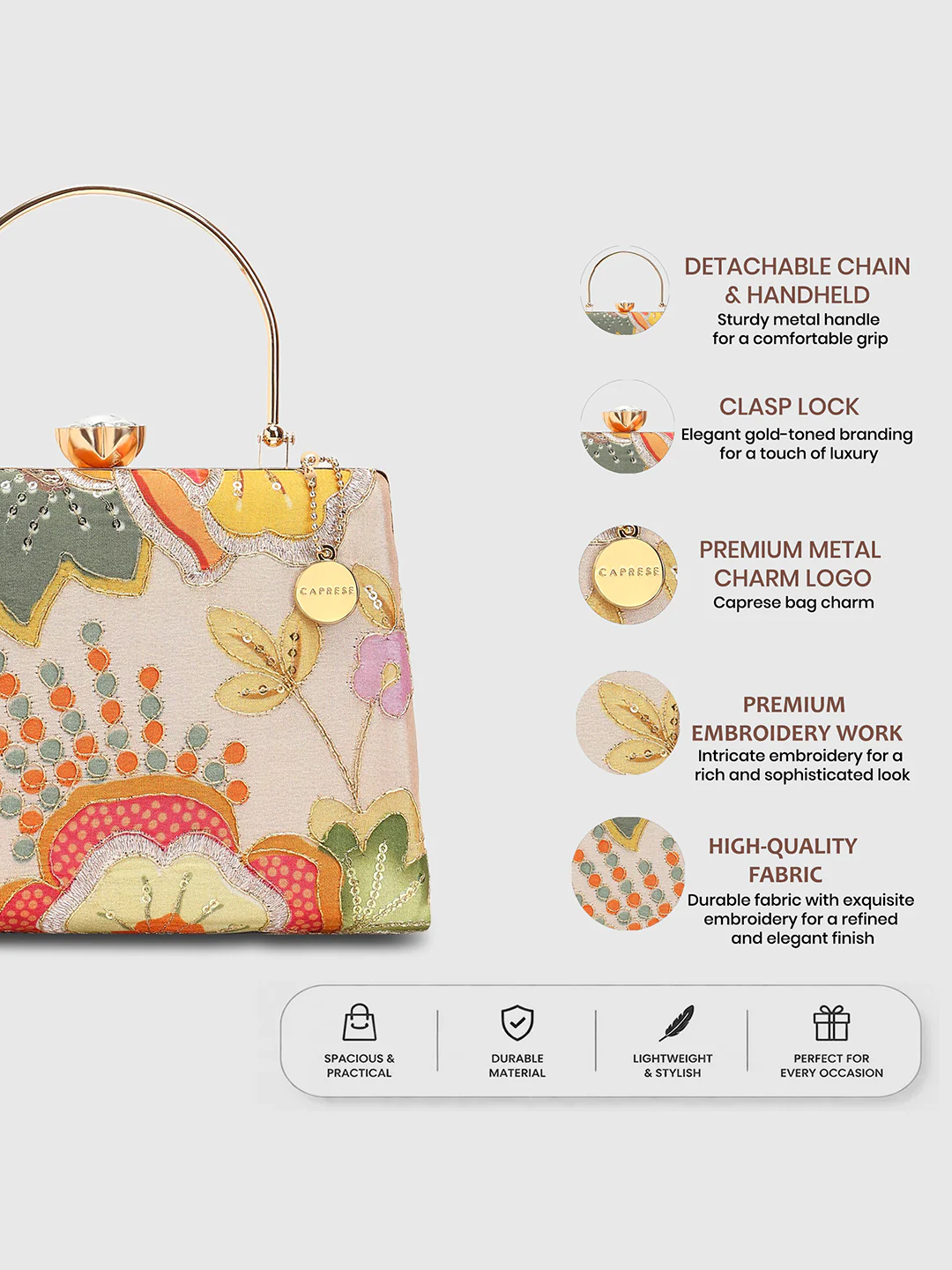 Caprese Amyrah Medium Ivory Embroidered Clutch Bag - Image 3