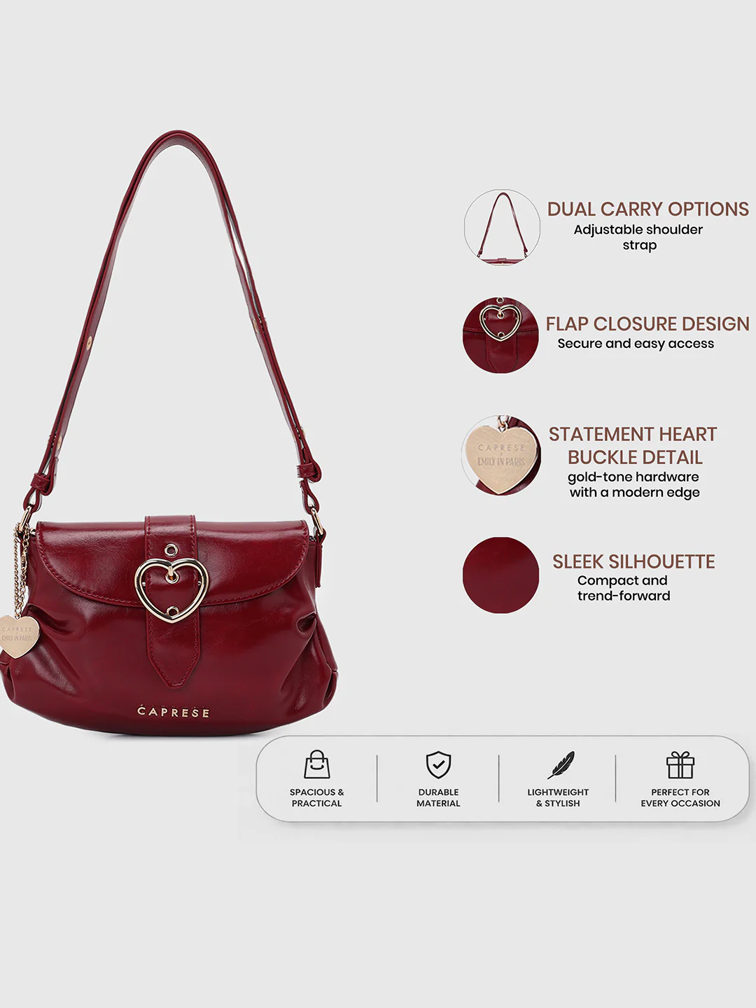 Caprese Ana Medium Red Baguette Bag - Image 3