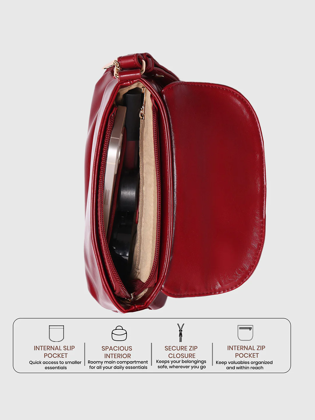 Caprese Ana Medium Red Baguette Bag - Image 4
