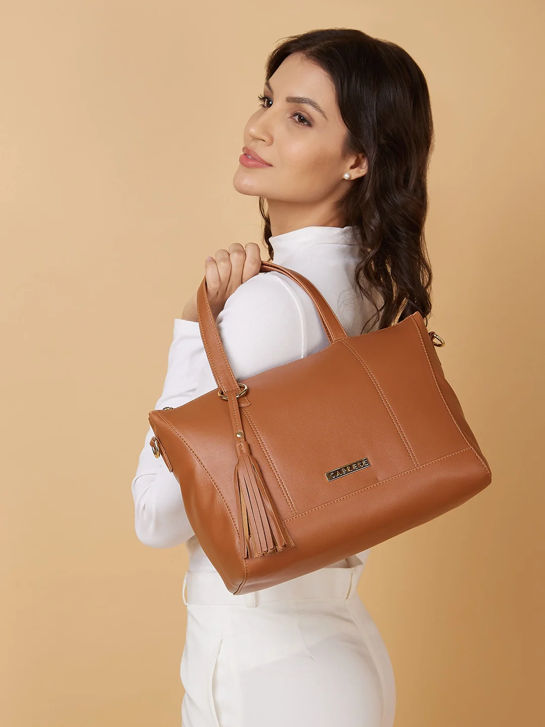 Caprese Andrea Medium Tan Satchel Bag - Image 2