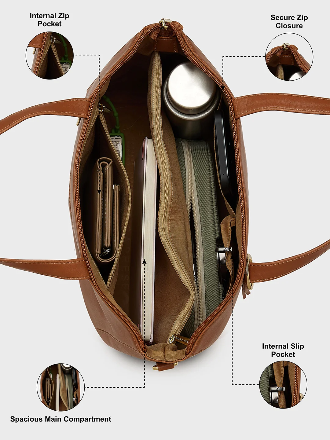 Caprese Andrea Medium Tan Satchel Bag - Image 6