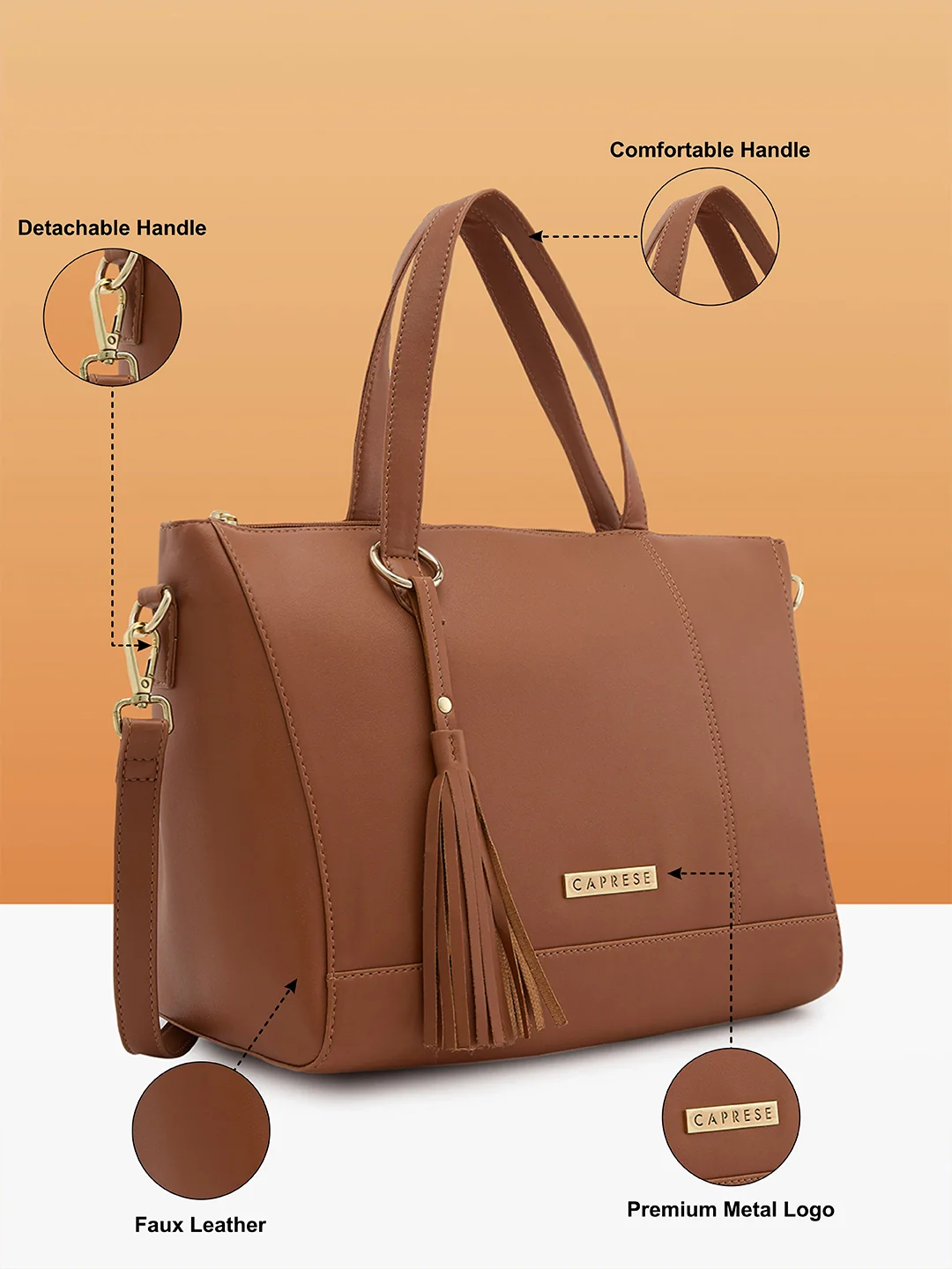 Caprese Andrea Medium Tan Satchel Bag - Image 7