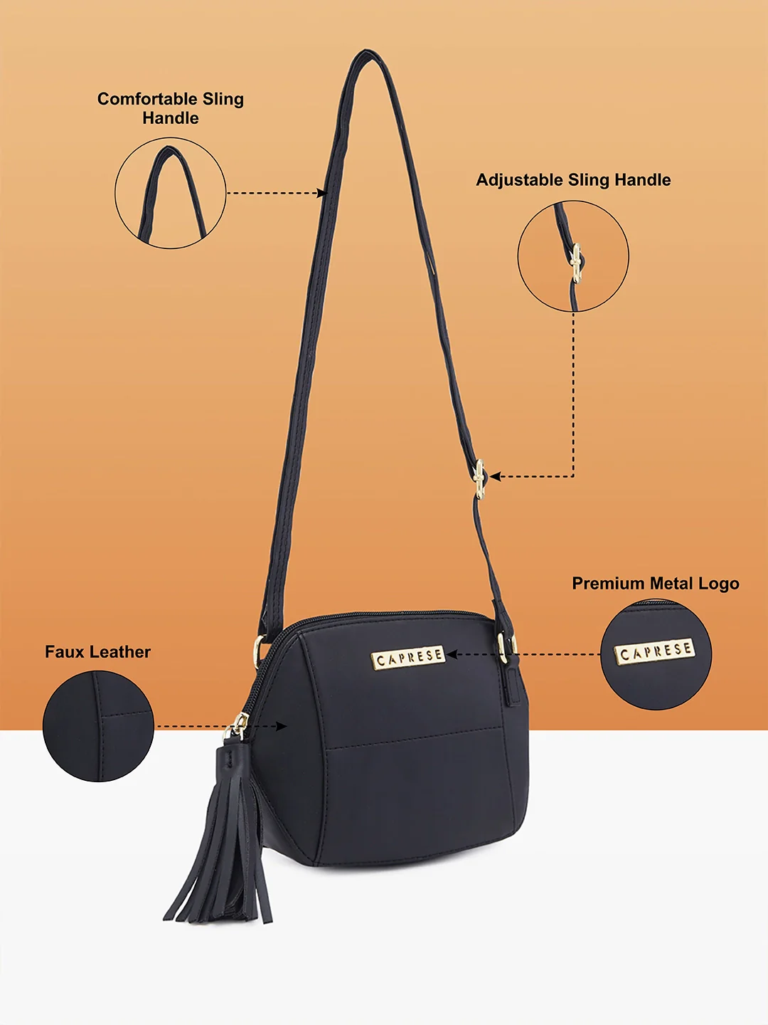Caprese Andrea Small Black Sling Bag - Image 6